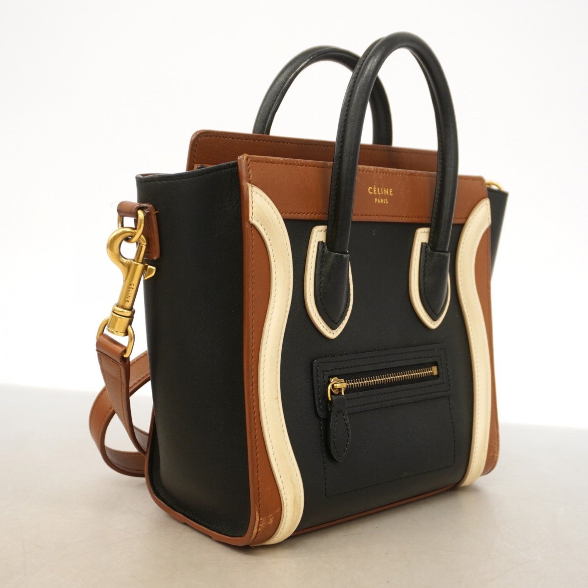 Celine Black Brown Leather Handbag (Pre-Owned)