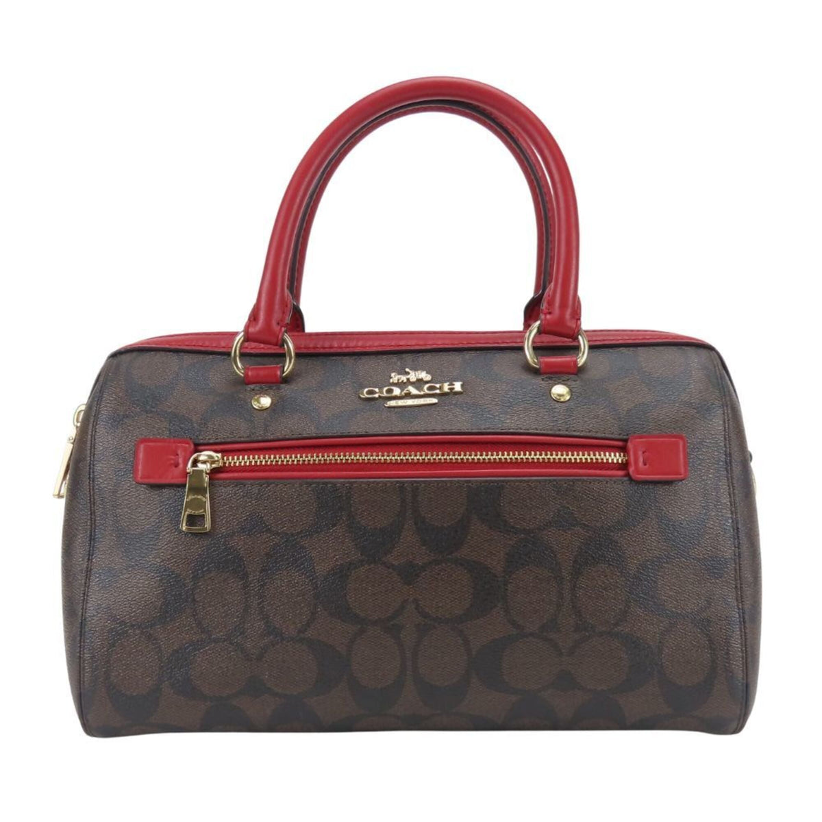 Coach Signature Brown Red Color Signature Line Handbag (Pre-Owned)