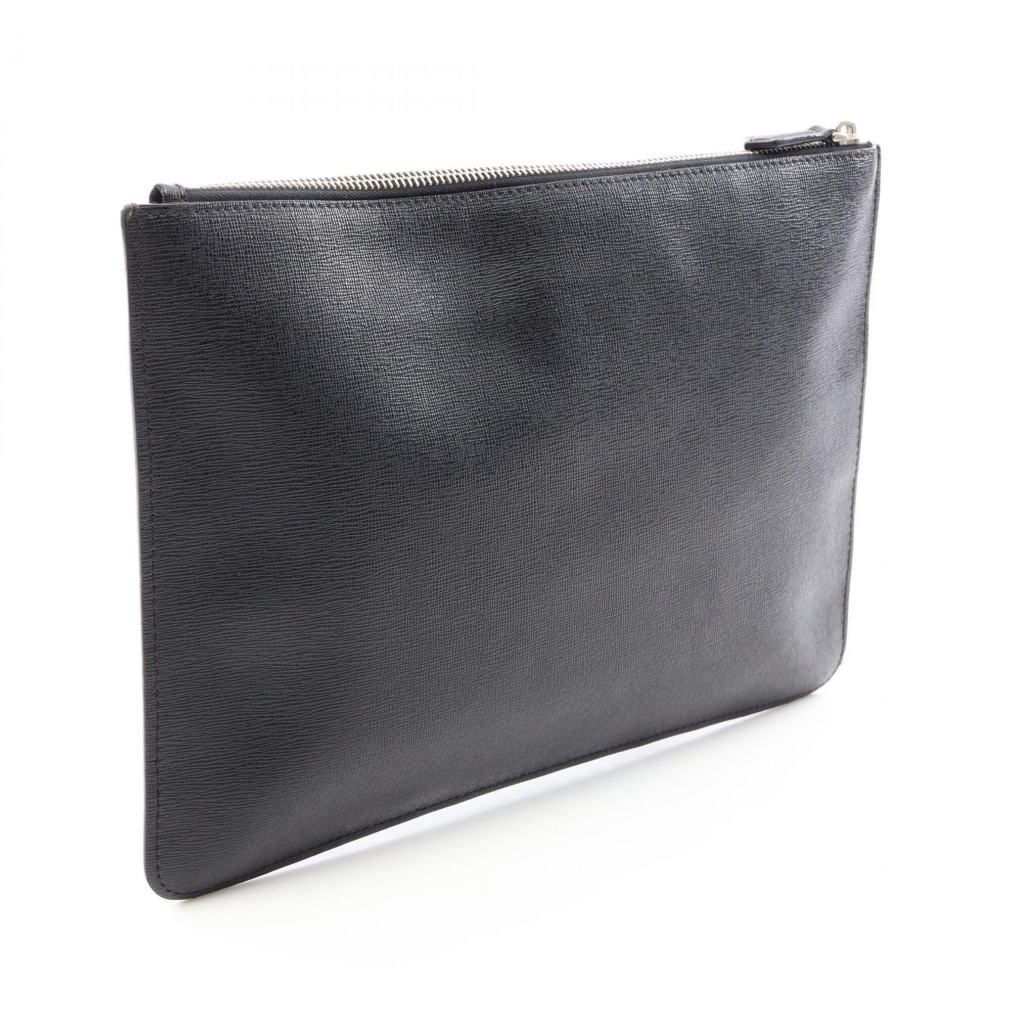 Fendi Black Leather Clutch Bag Handbag (Pre-Owned)
