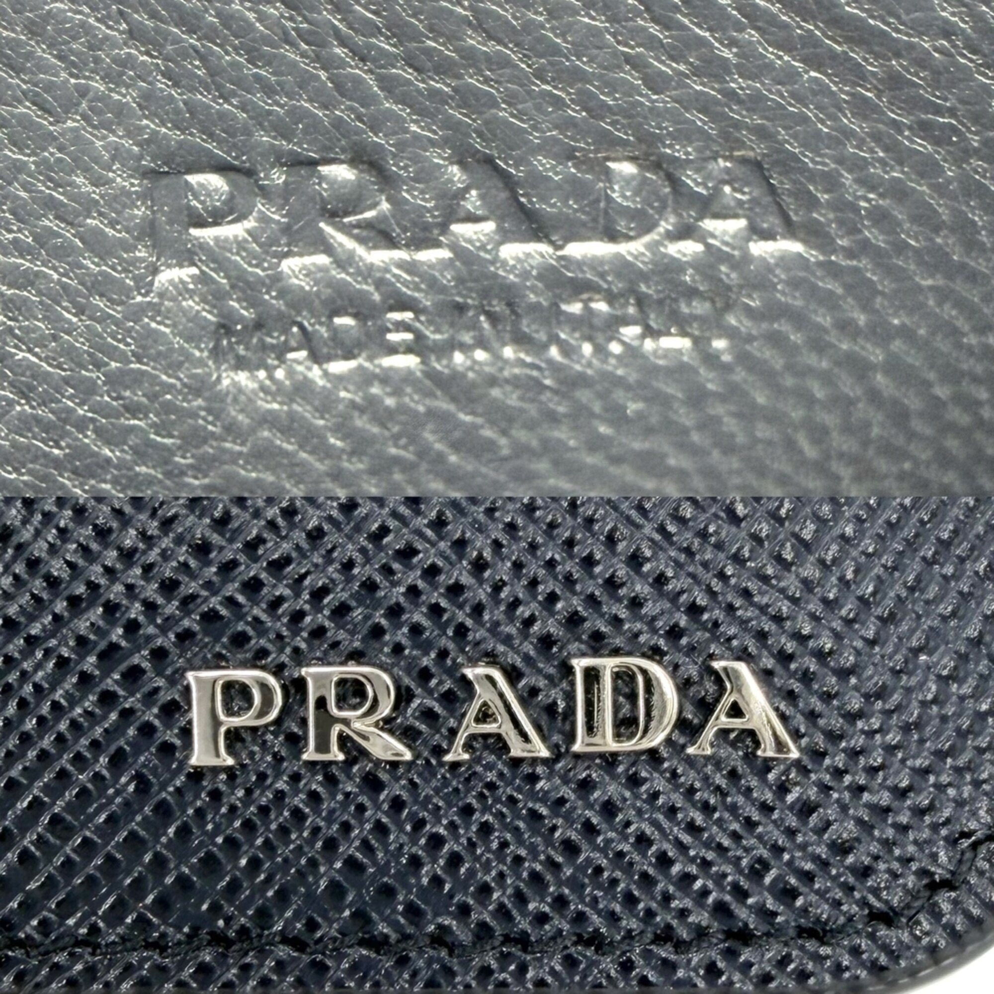Prada Navy White Leather Coin Purse/Coin Case (Pre-Owned)