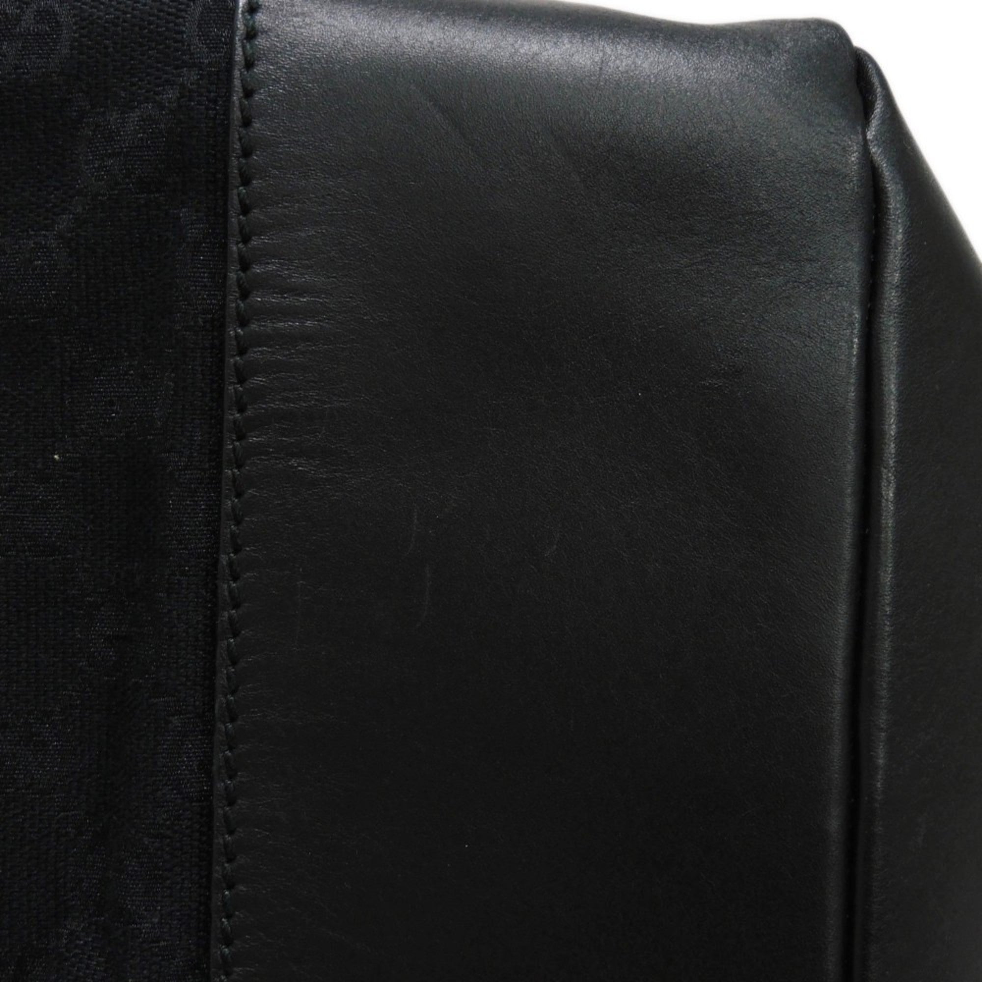 Gucci Black Gg Canvas Leather Shoulder Bag Tote Bag (Pre-Owned)