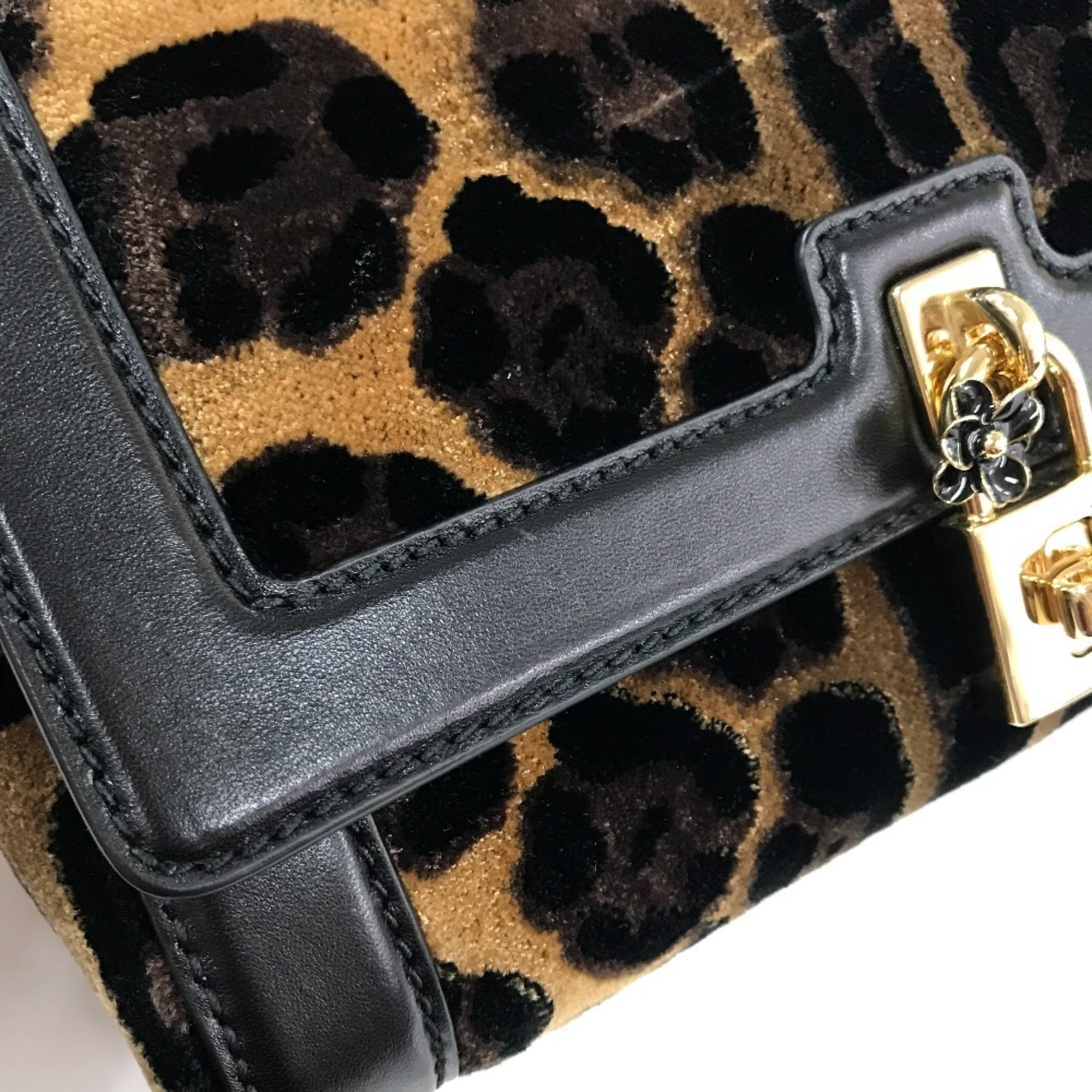 Dolce & Gabbana Black Brown Velvet Leather Shoulder Bag (Pre-Owned)
