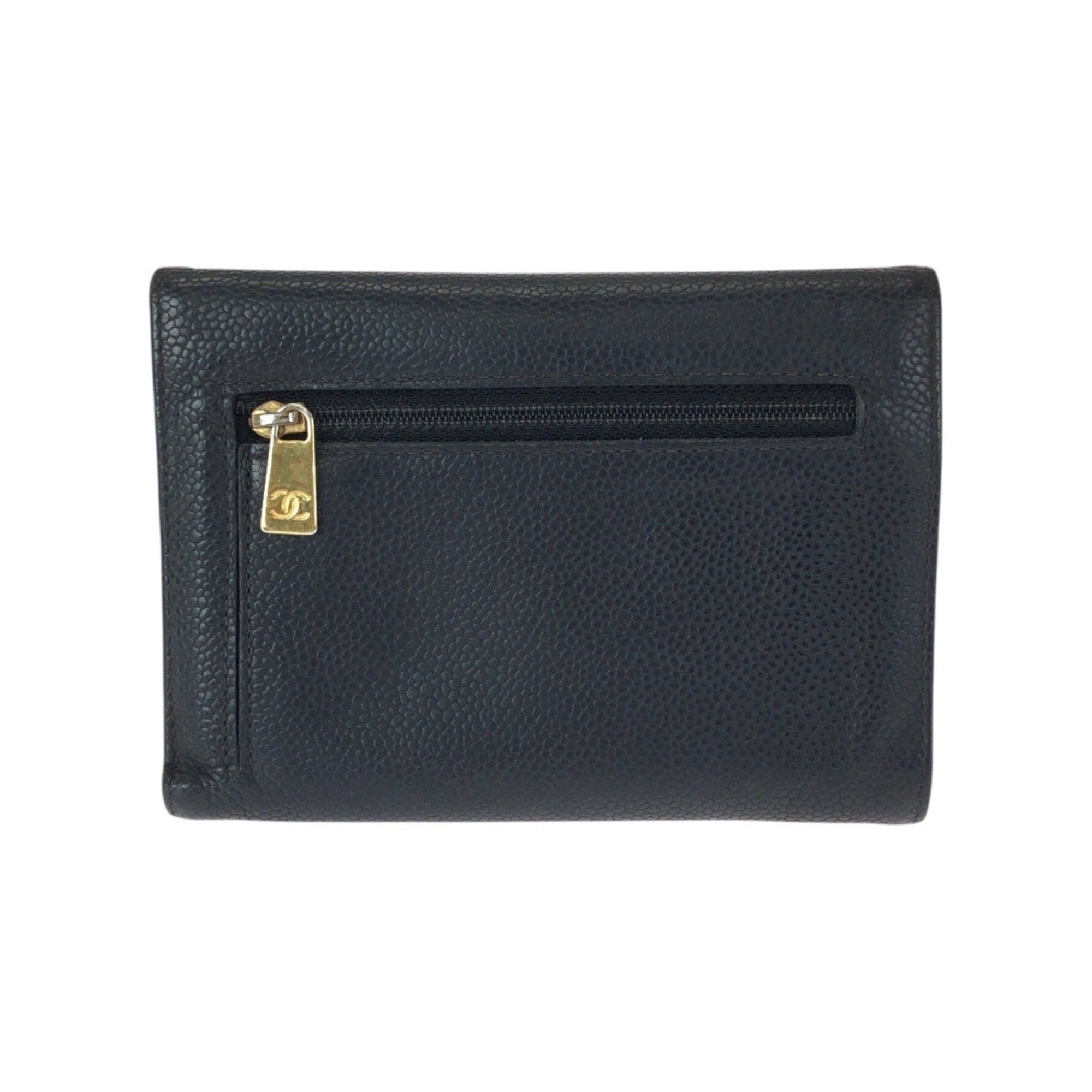 Chanel Black Grained Calfskin Wallet (Tri-Fold) (Pre-Owned)