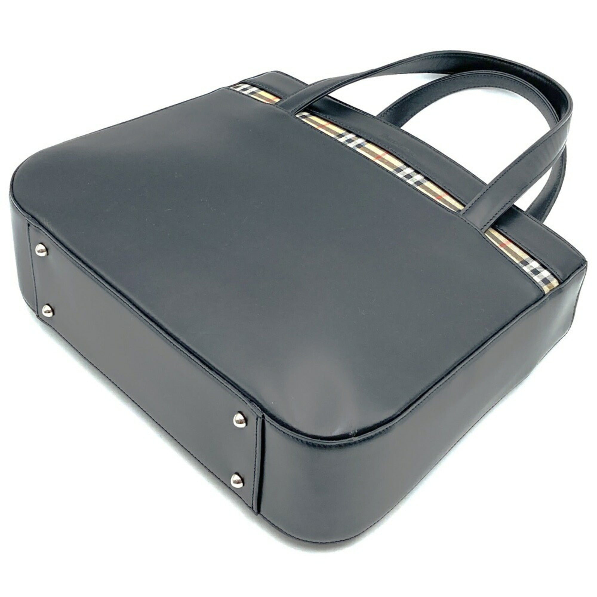 Burberry Black Leather Handbag Tote Bag (Pre-Owned)