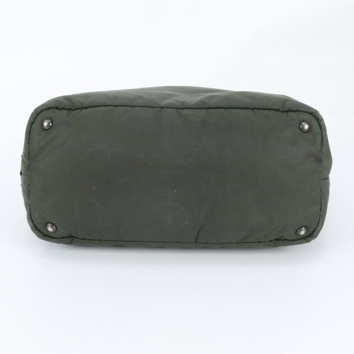 Prada Green Khaki Leather Nylon Shoulder Bag Tote Bag (Pre-Owned)