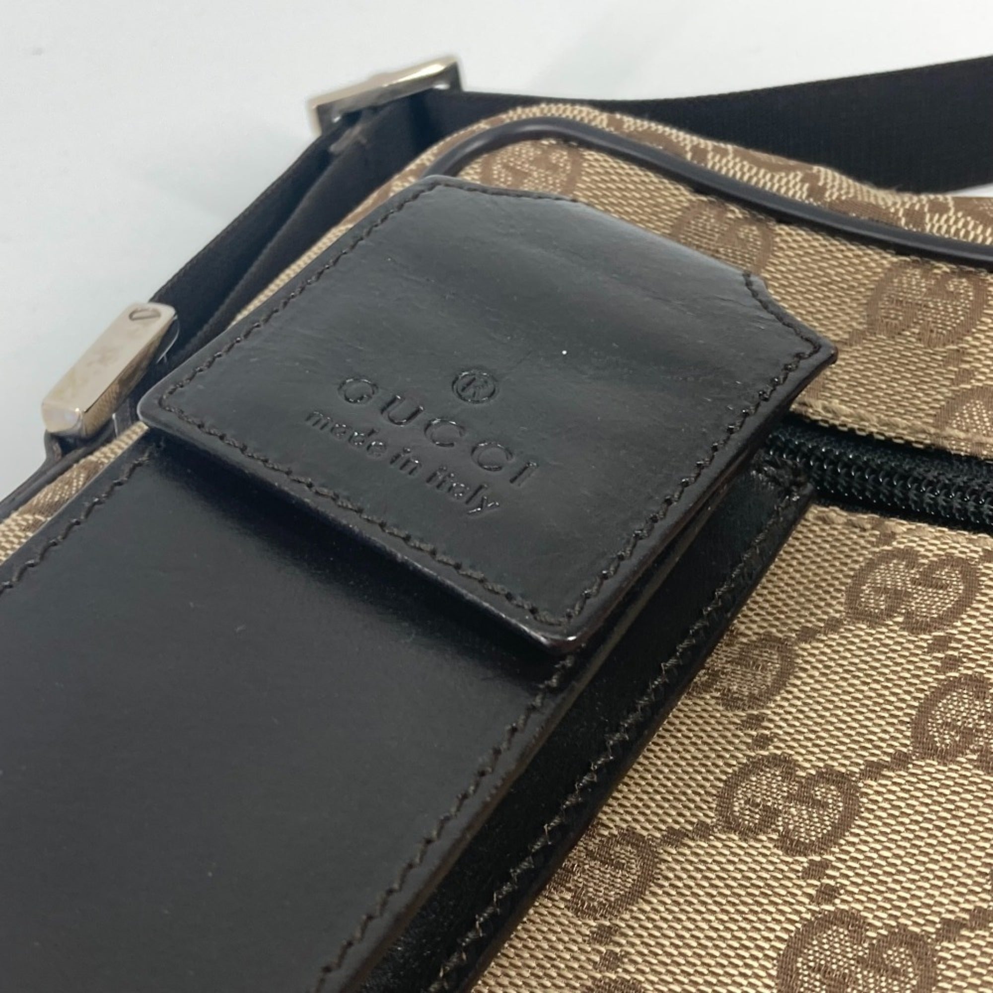 Gucci Beige Brown Canvas Leather Pochette Pouch Shoulder Bag (Pre-Owned)
