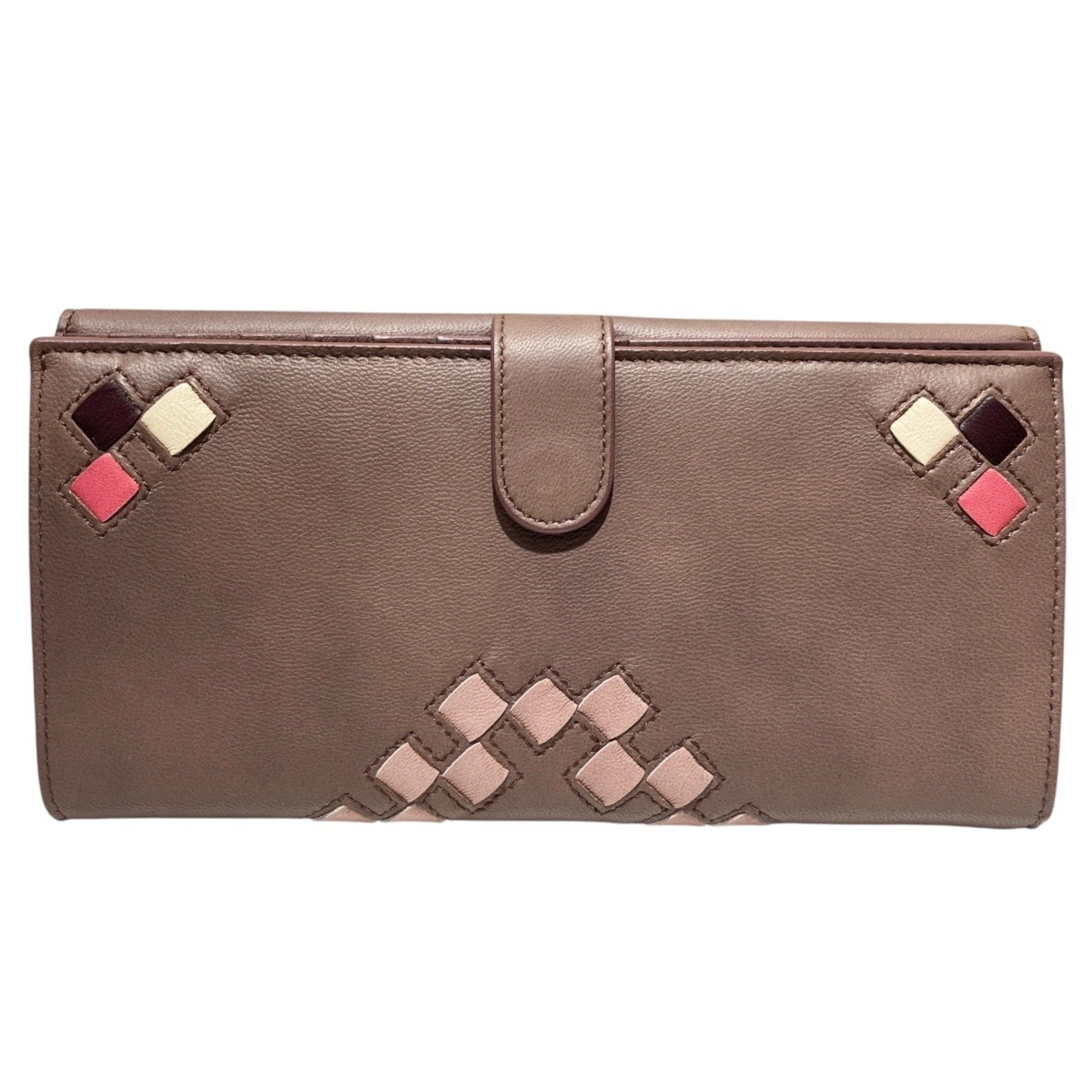 Bottega Veneta Khaki Leather Long Wallet (Tri-Fold) (Pre-Owned)
