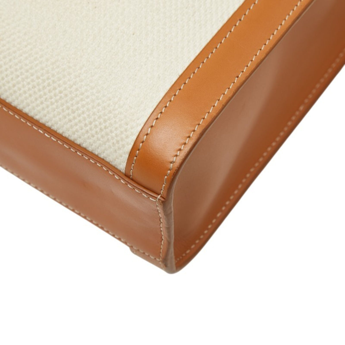 Celine Cabas Brown Ivory Canvas Leather Handbag Shoulder Bag (Pre-Owned)