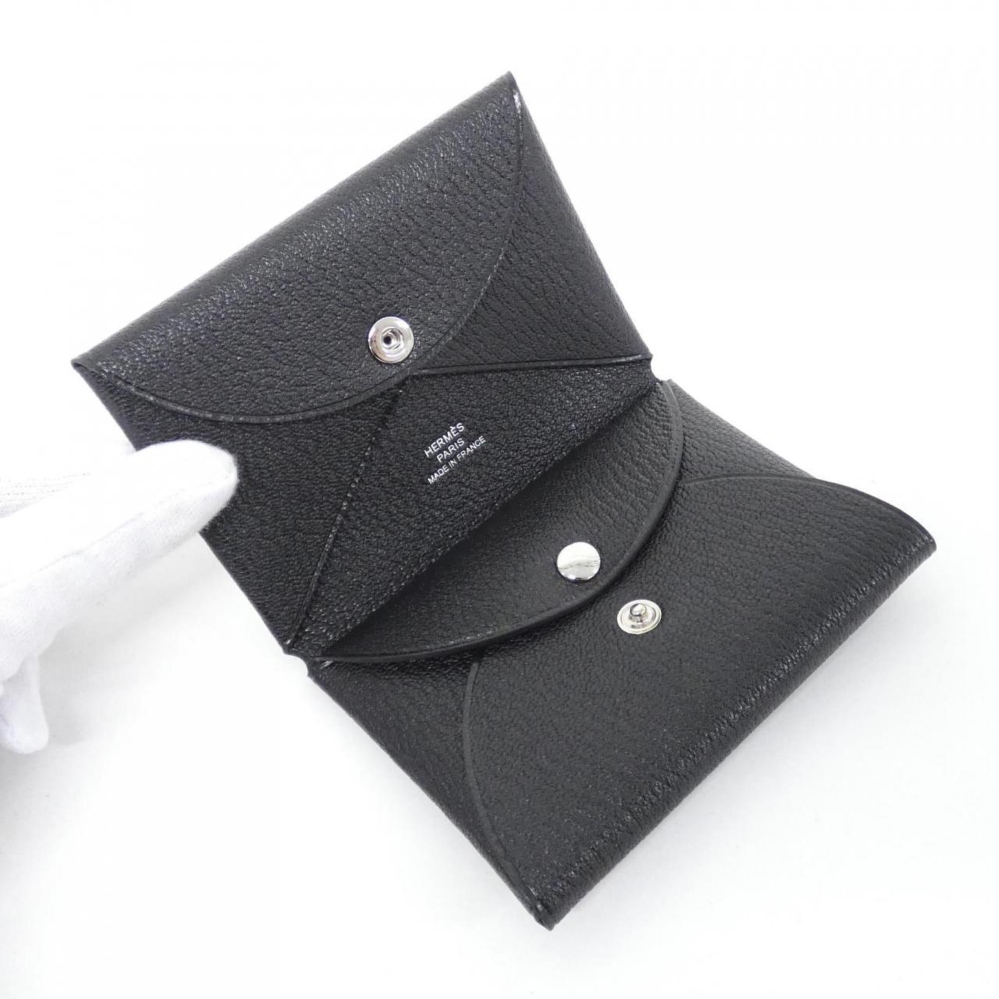 Hermes Black Chevre Leather Coin Purse/Coin Case (Pre-Owned)