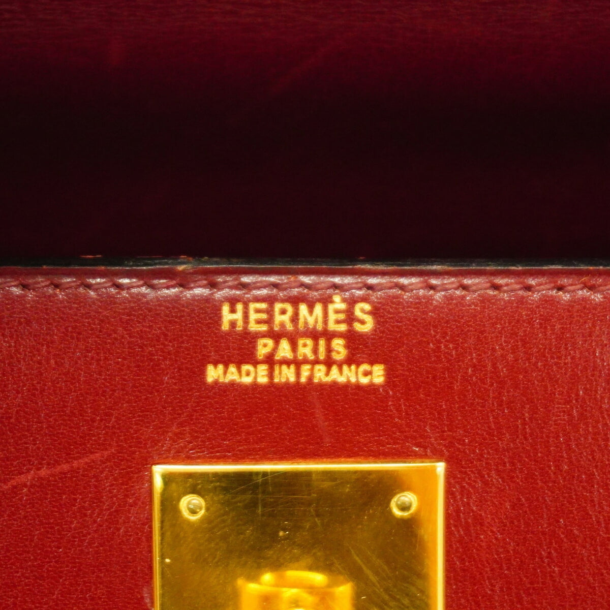 Hermes Rouge H Box Calf Leather Handbag (Pre-Owned)