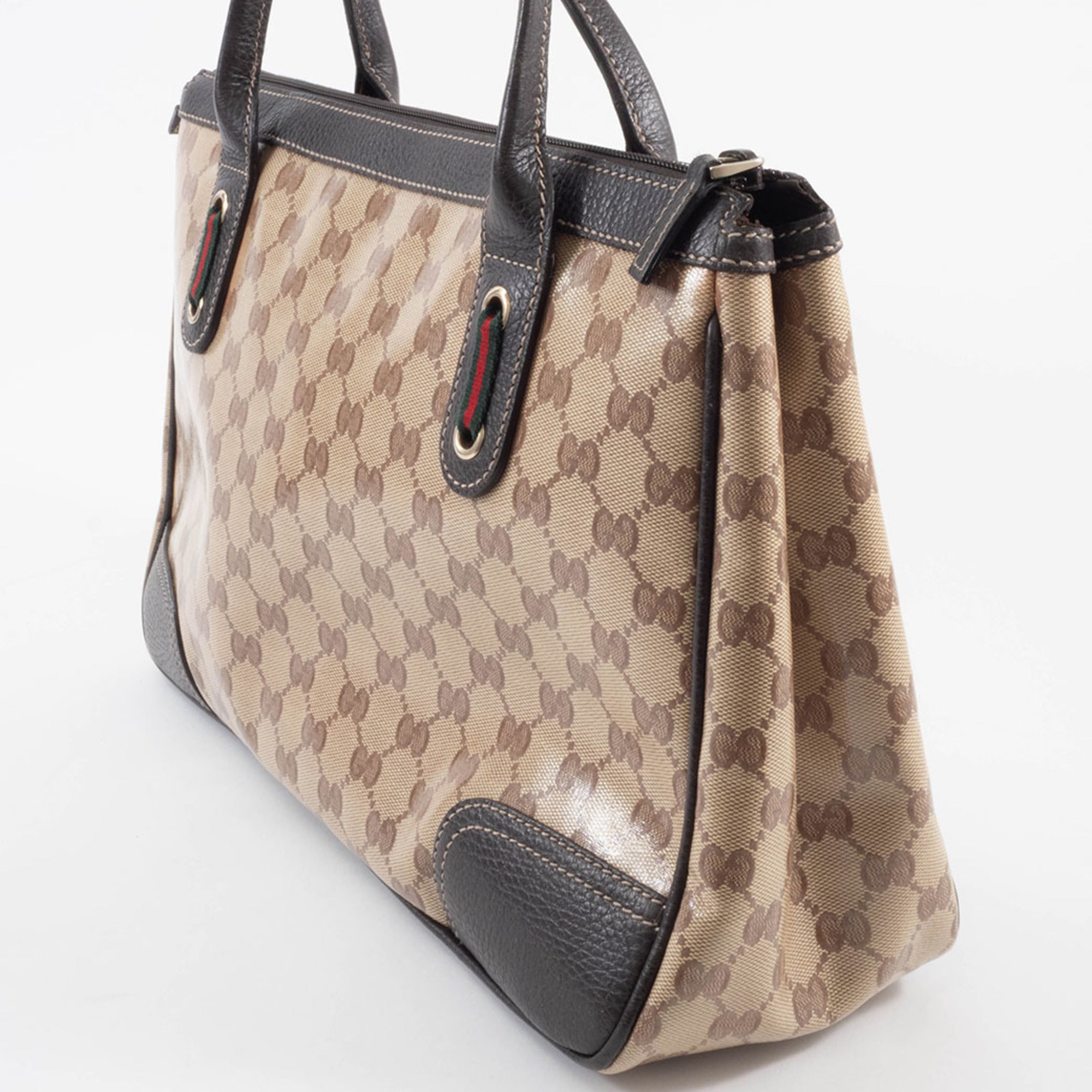Gucci Gg Crystal Beige Brown Pvc Leather Tote Bag (Pre-Owned)
