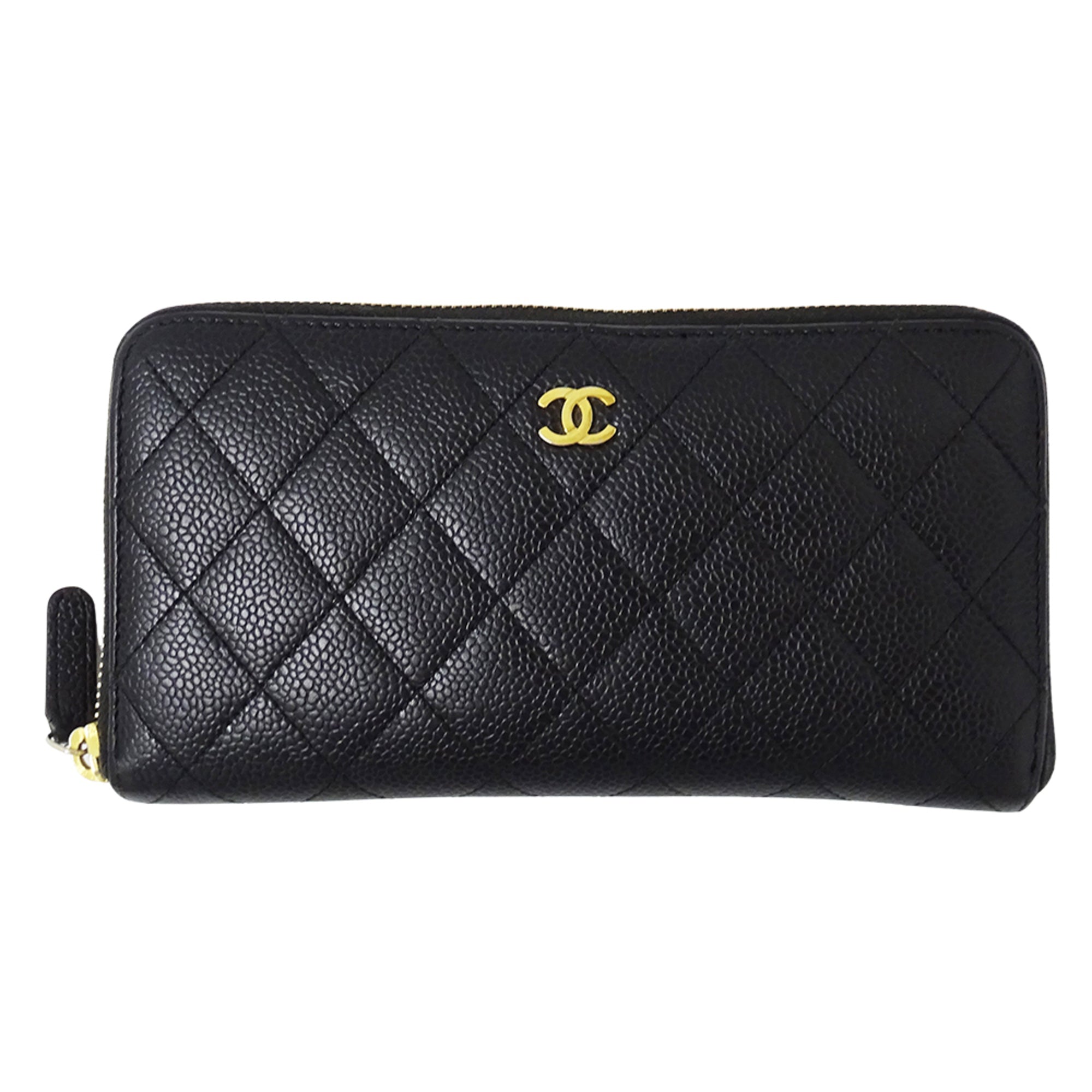 Chanel Black Grained Calfskin Long Wallet (Bi-Fold) (Pre-Owned)