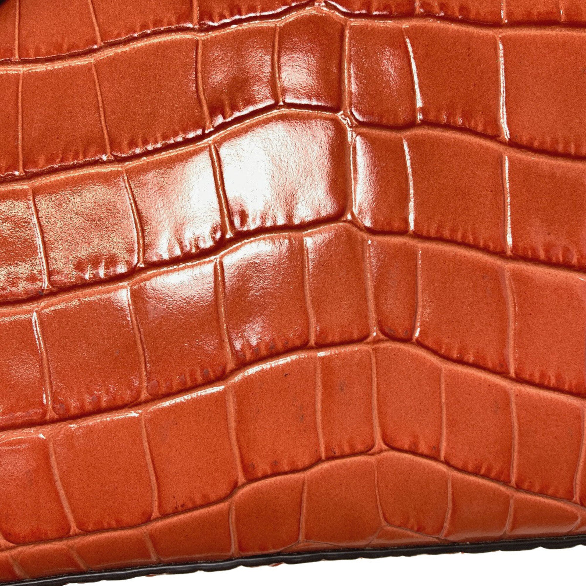 Longchamp Le Pliage Brown Orange Leather Handbag (Pre-Owned)