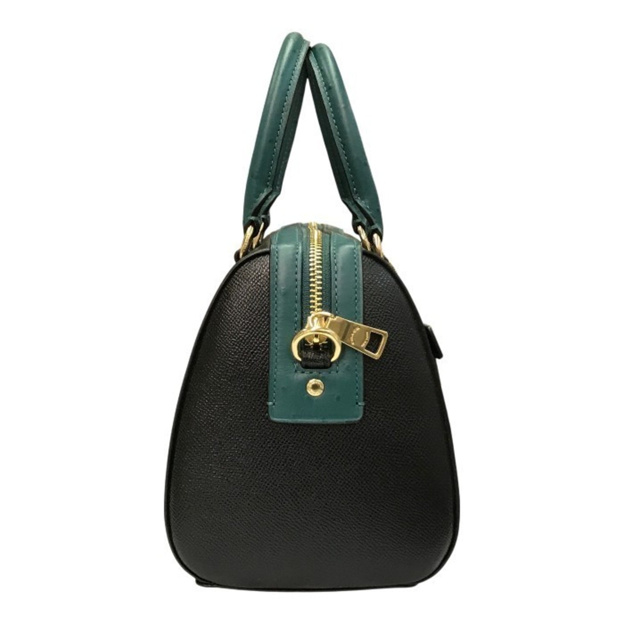 Coach Black Green Leather Boston Bag Handbag (Pre-Owned)