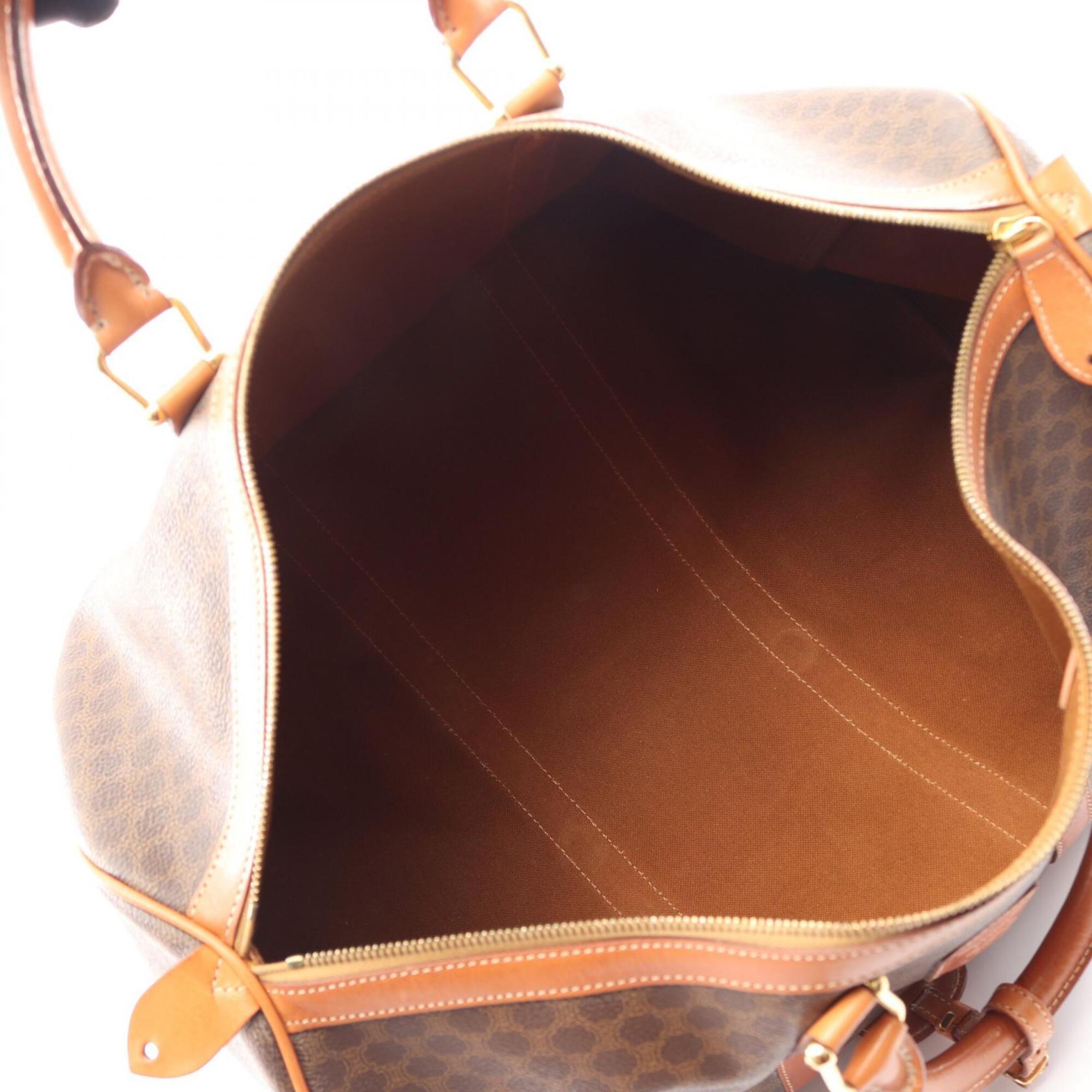 Celine Brown Coated Canvas Leather Boston Bag Handbag (Pre-Owned)
