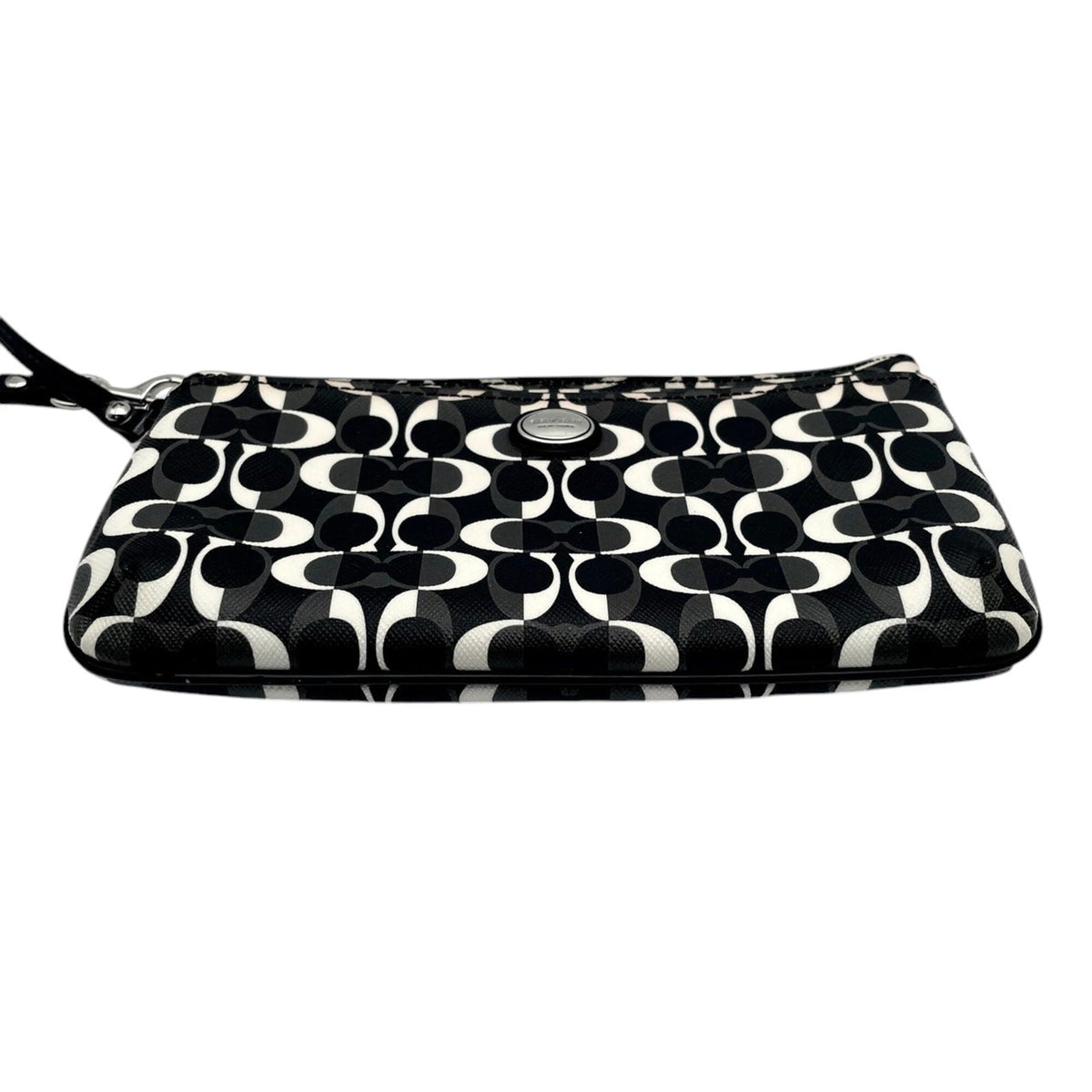 Coach Black Gray White Coated Canvas Leather Clutch Bag Pouch (Pre-Owned)