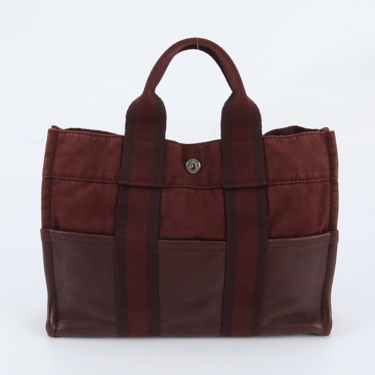 Hermes Red Color Wine Leather Canvas Handbag Shoulder Bag Tote Bag (Pre-Owned)