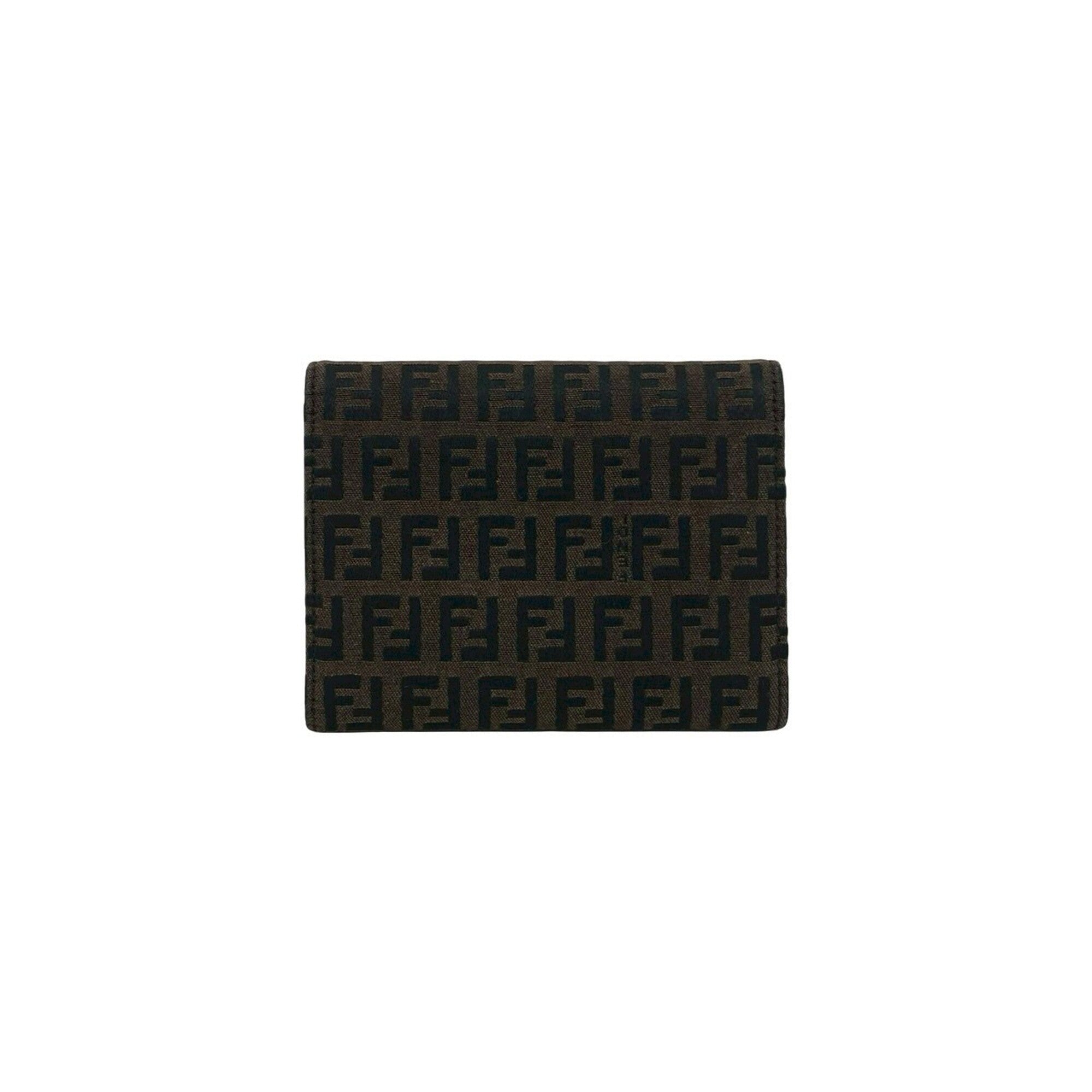 Fendi Black Brown Canvas Leather Wallet (Tri-Fold) (Pre-Owned)