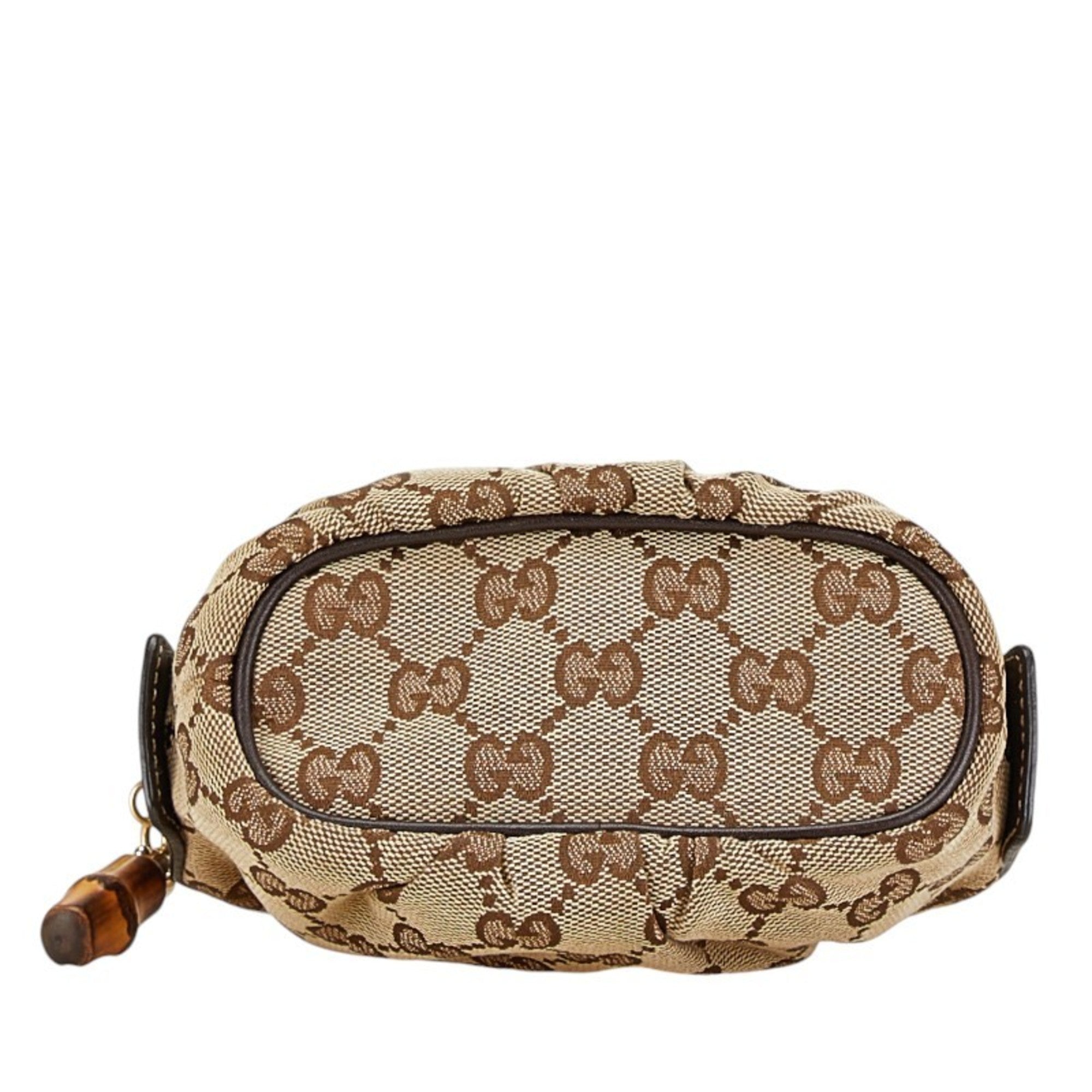 Gucci Beige Brown Canvas Leather Pouch (Pre-Owned)