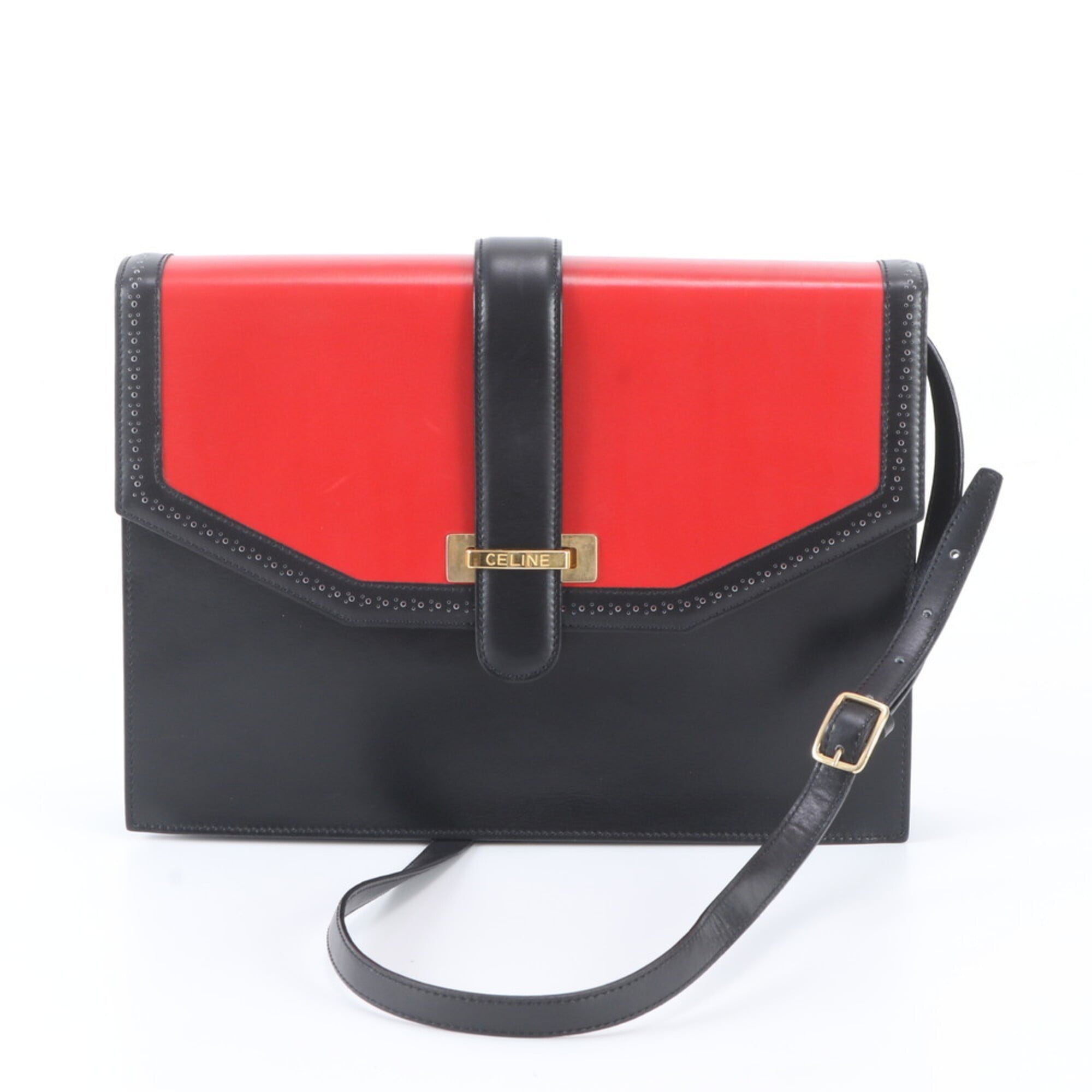 Celine Black Red Color Leather Shoulder Bag (Pre-Owned)