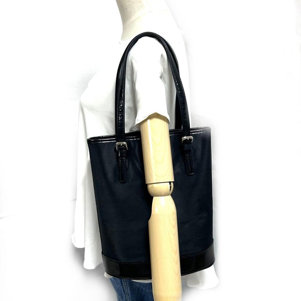 Blue Label Black Nylon Leather Shoulder Bag Tote Bag (Pre-Owned)