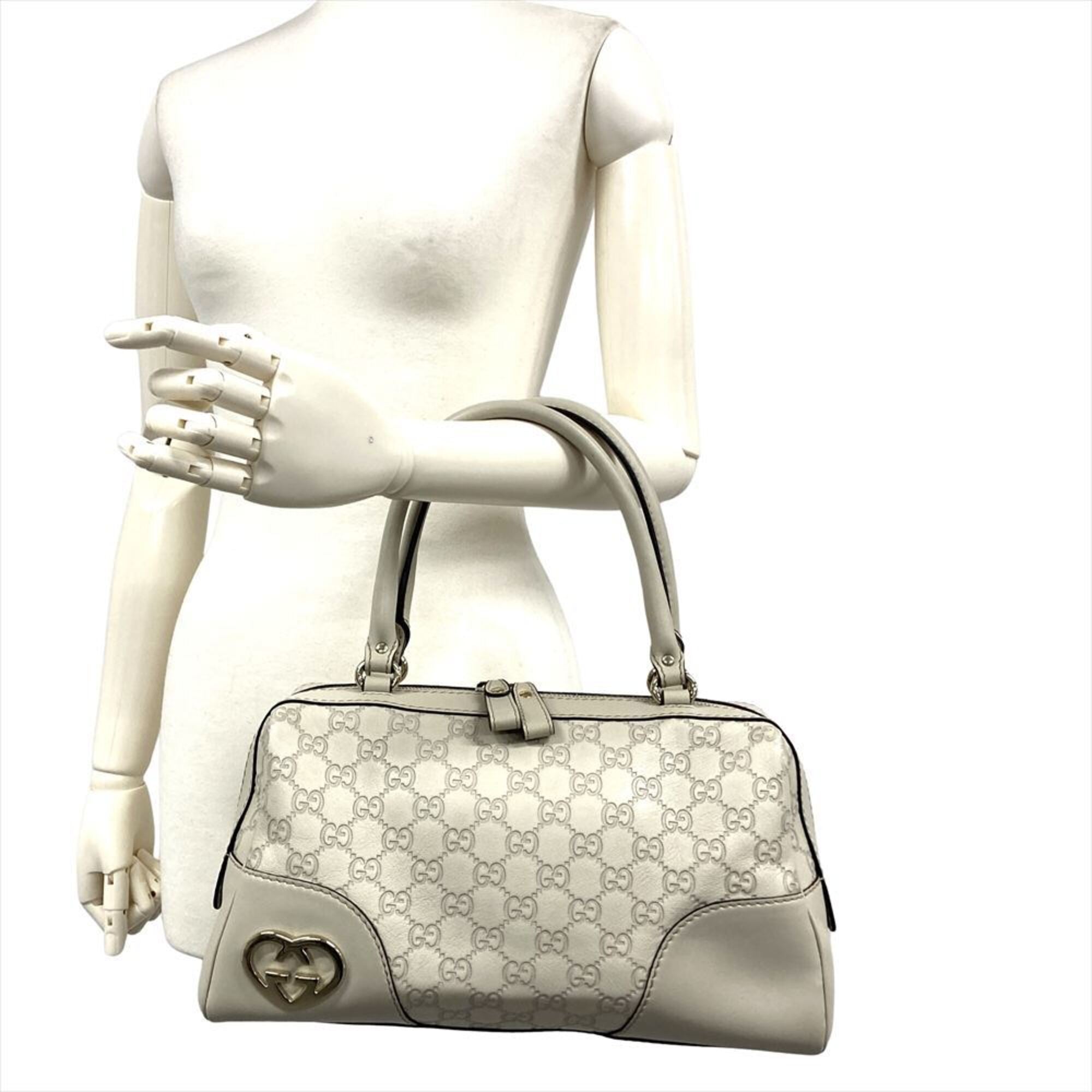 Gucci Beige Gg Leather Boston Bag Handbag (Pre-Owned)