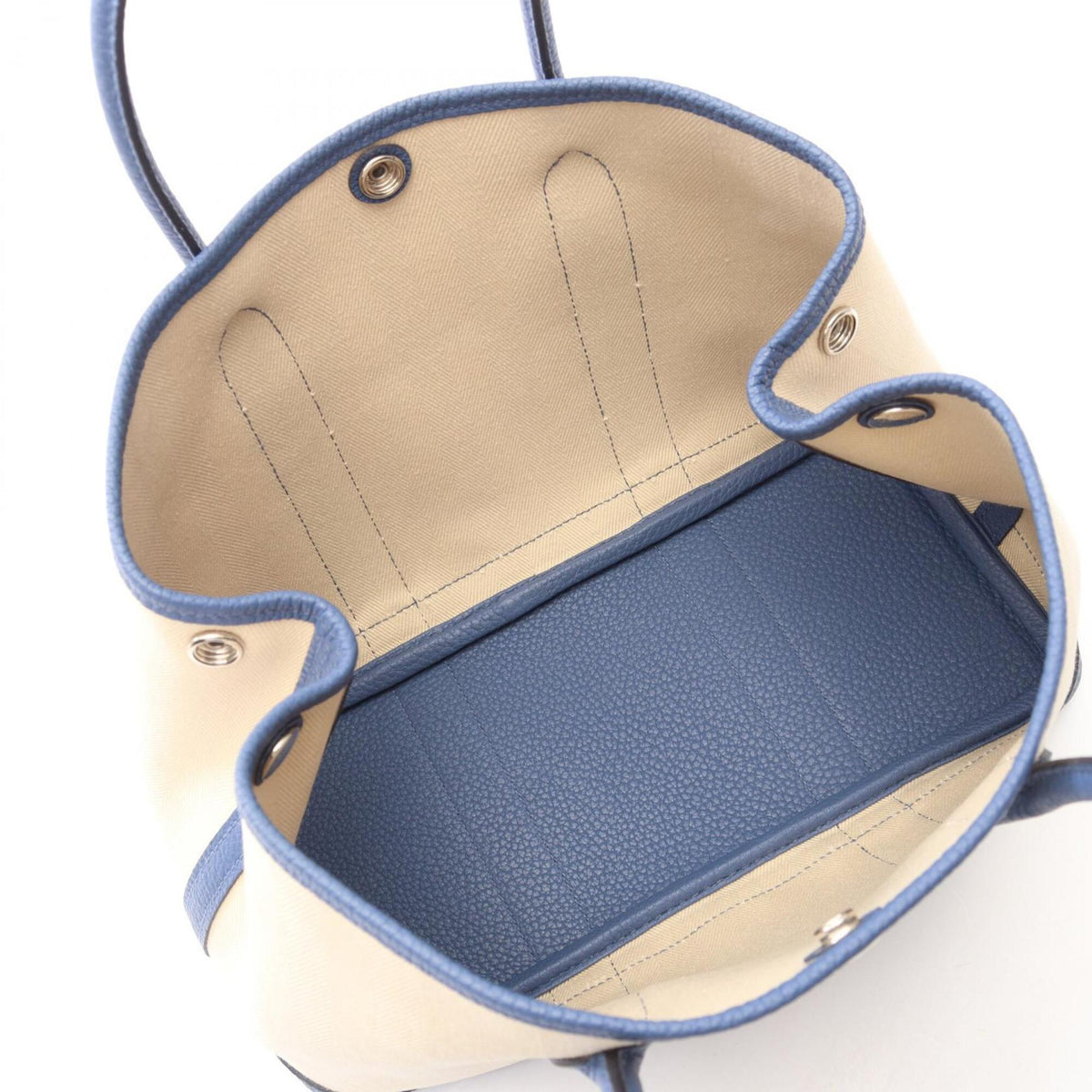 Hermes Blue Ivory Toile Chevron Handbag Tote Bag (Pre-Owned)