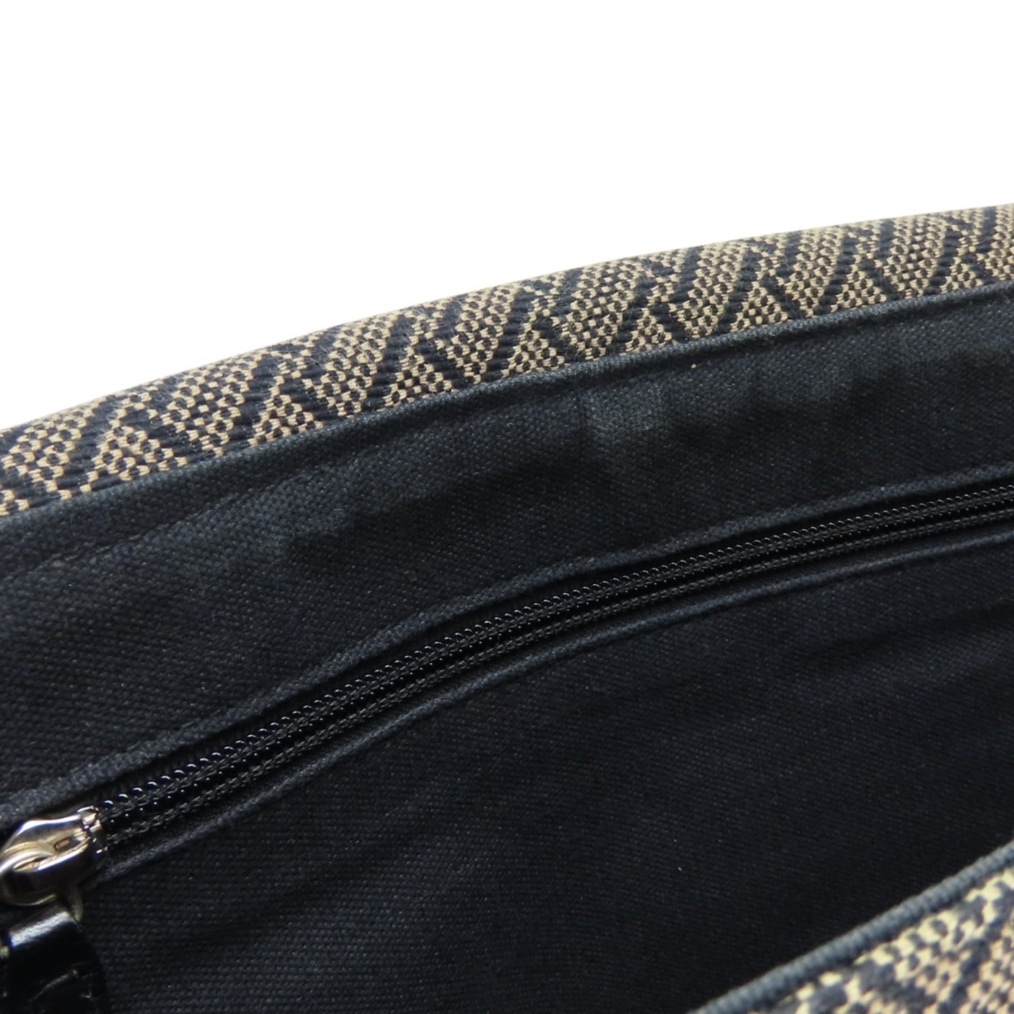 Salvatore Ferragamo Beige Black Canvas Leather Shoulder Bag (Pre-Owned)