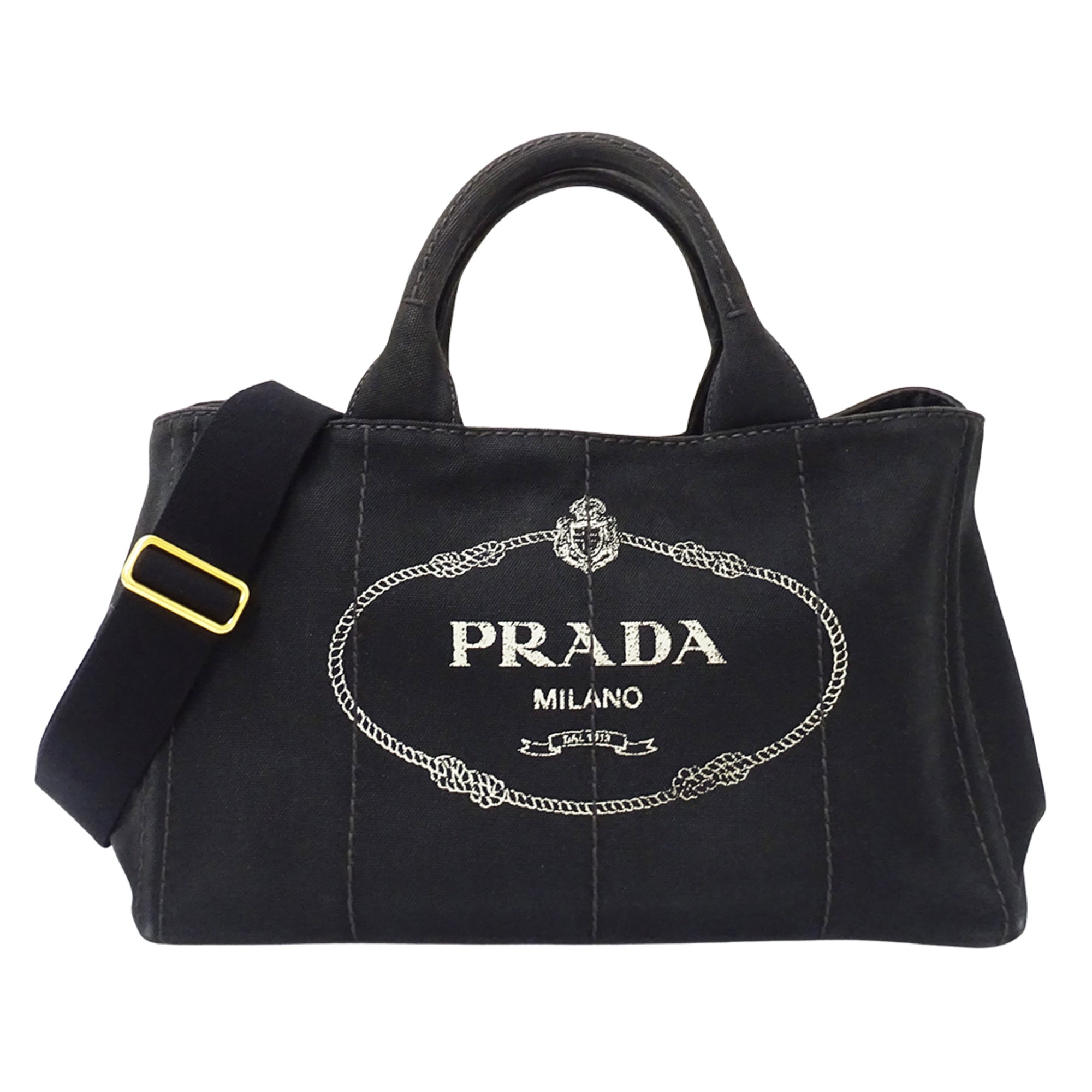 Prada Black Canvas Handbag Shoulder Bag Tote Bag (Pre-Owned)