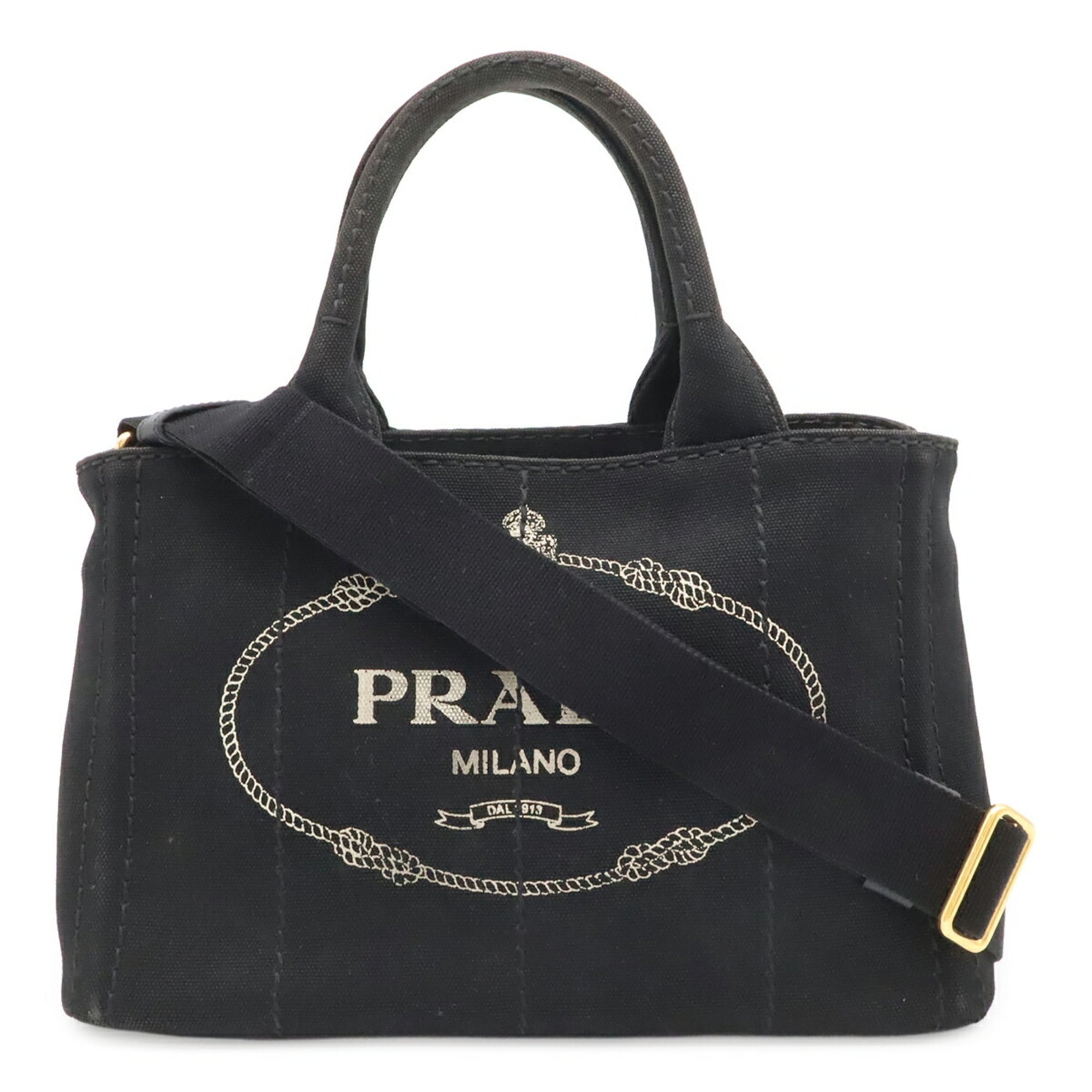 Prada Black Nero Canvas Handbag Shoulder Bag Tote Bag (Pre-Owned)