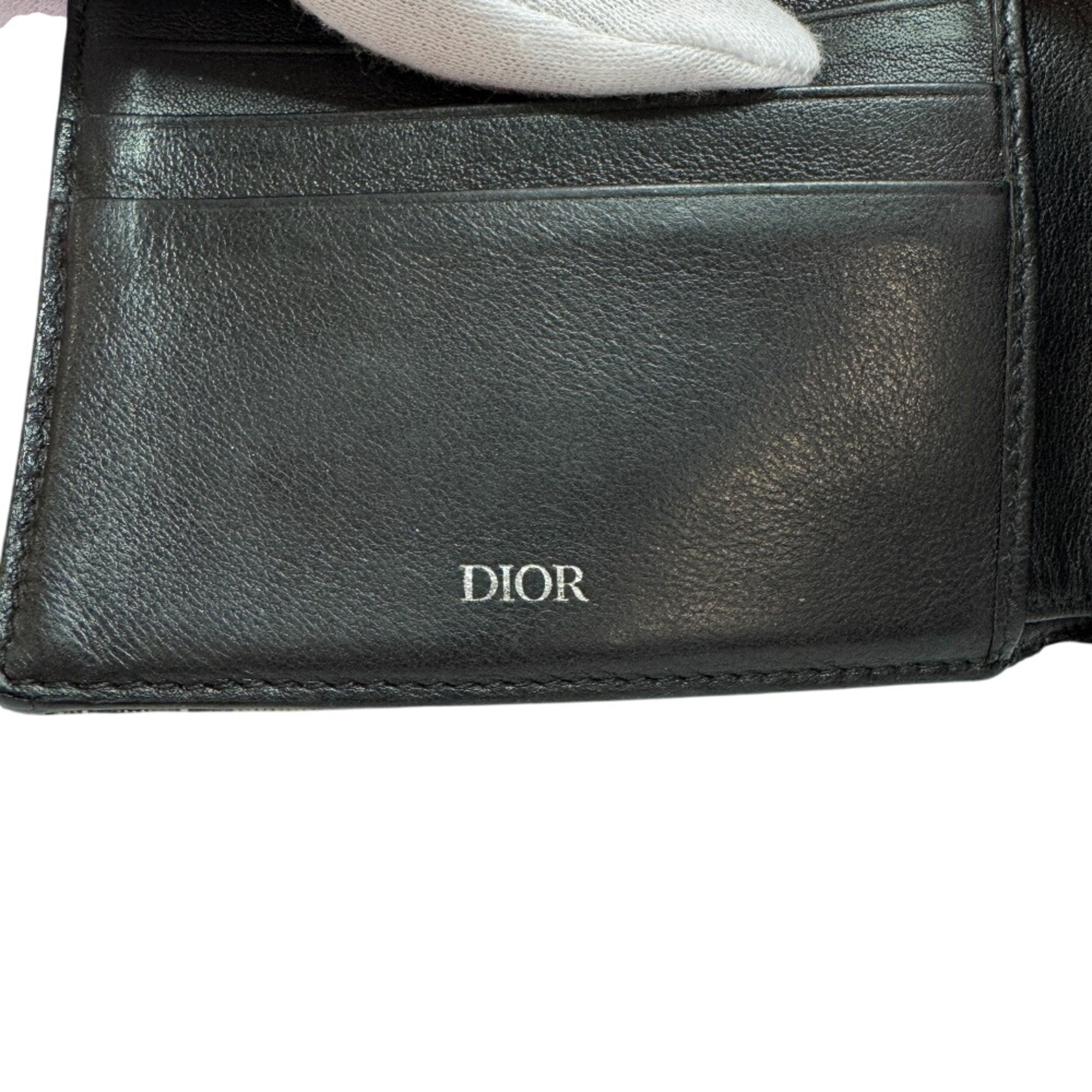 Christian Dior Beige Black Leather Wallet (Bi-Fold) (Pre-Owned)