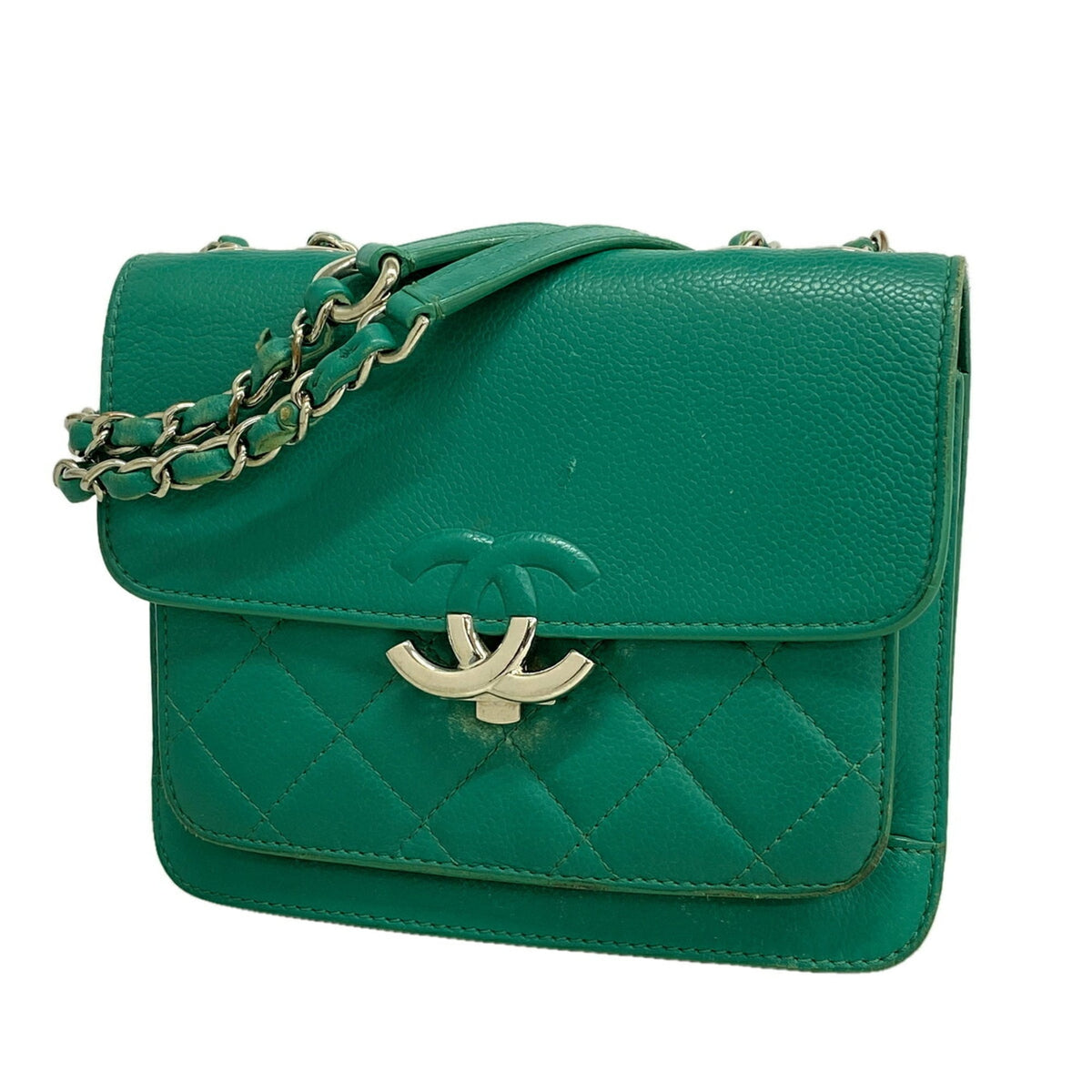 Chanel Green Grained Calfskin Shoulder Bag (Pre-Owned)