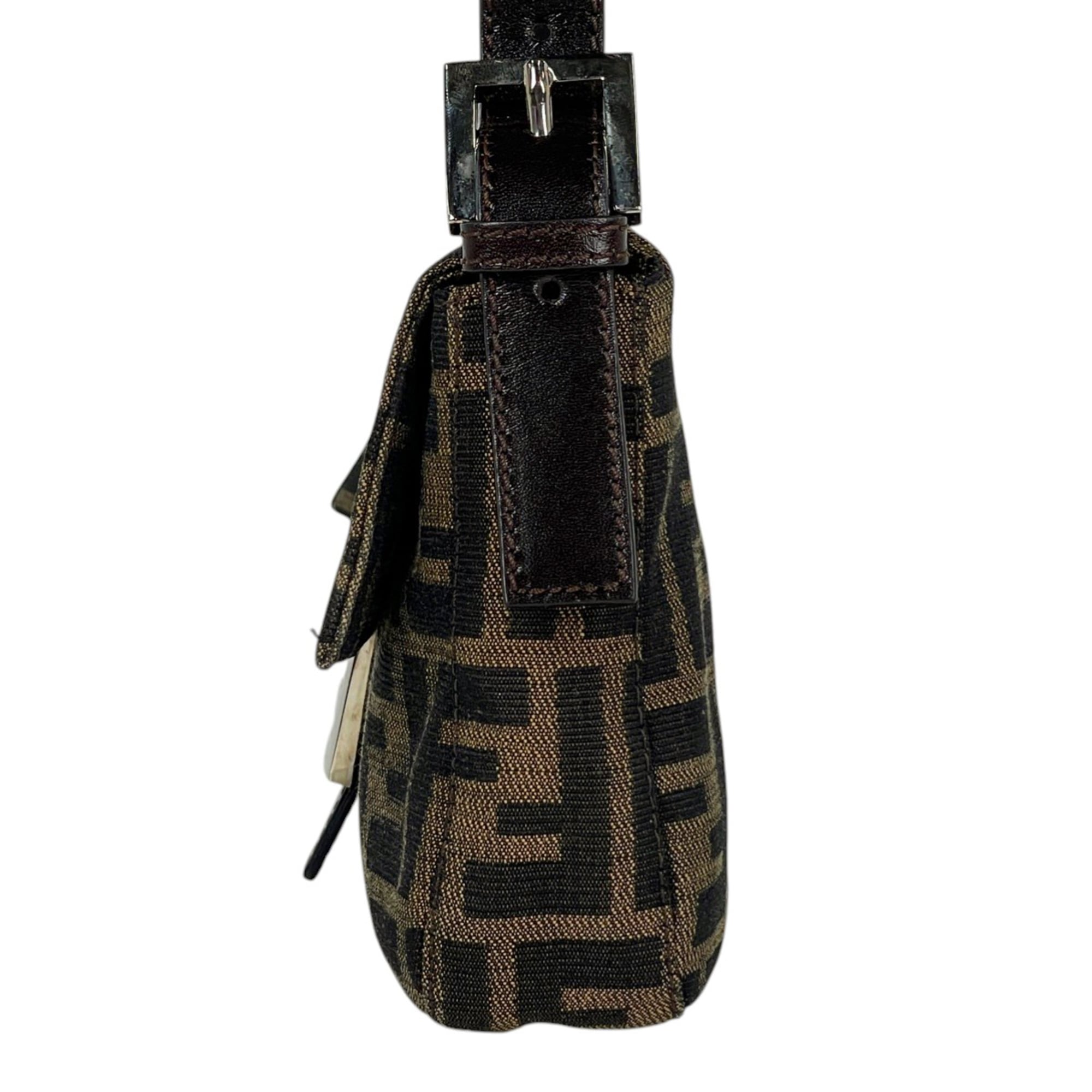 Fendi Zucca Brown Canvas Leather Handbag Shoulder Bag (Pre-Owned)