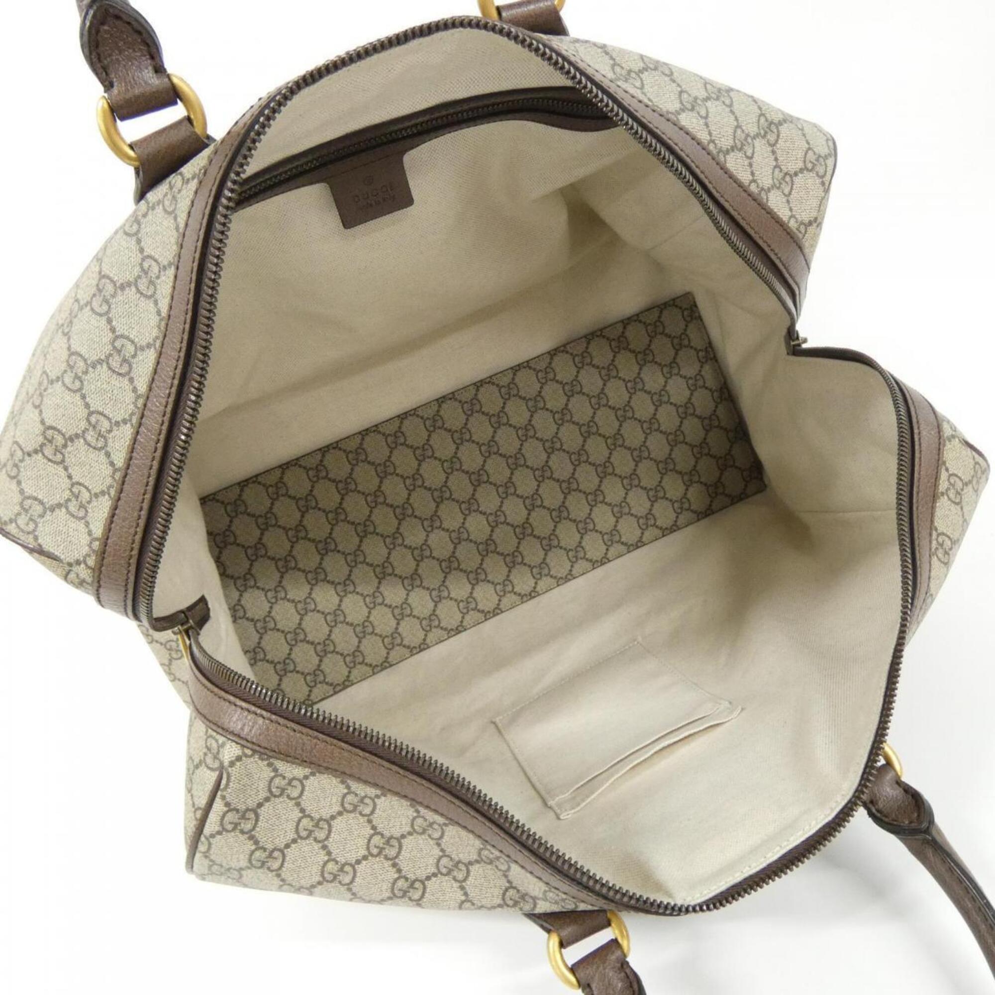 Gucci Beige Brown Gg Supreme Leather Boston Bag (Pre-Owned)