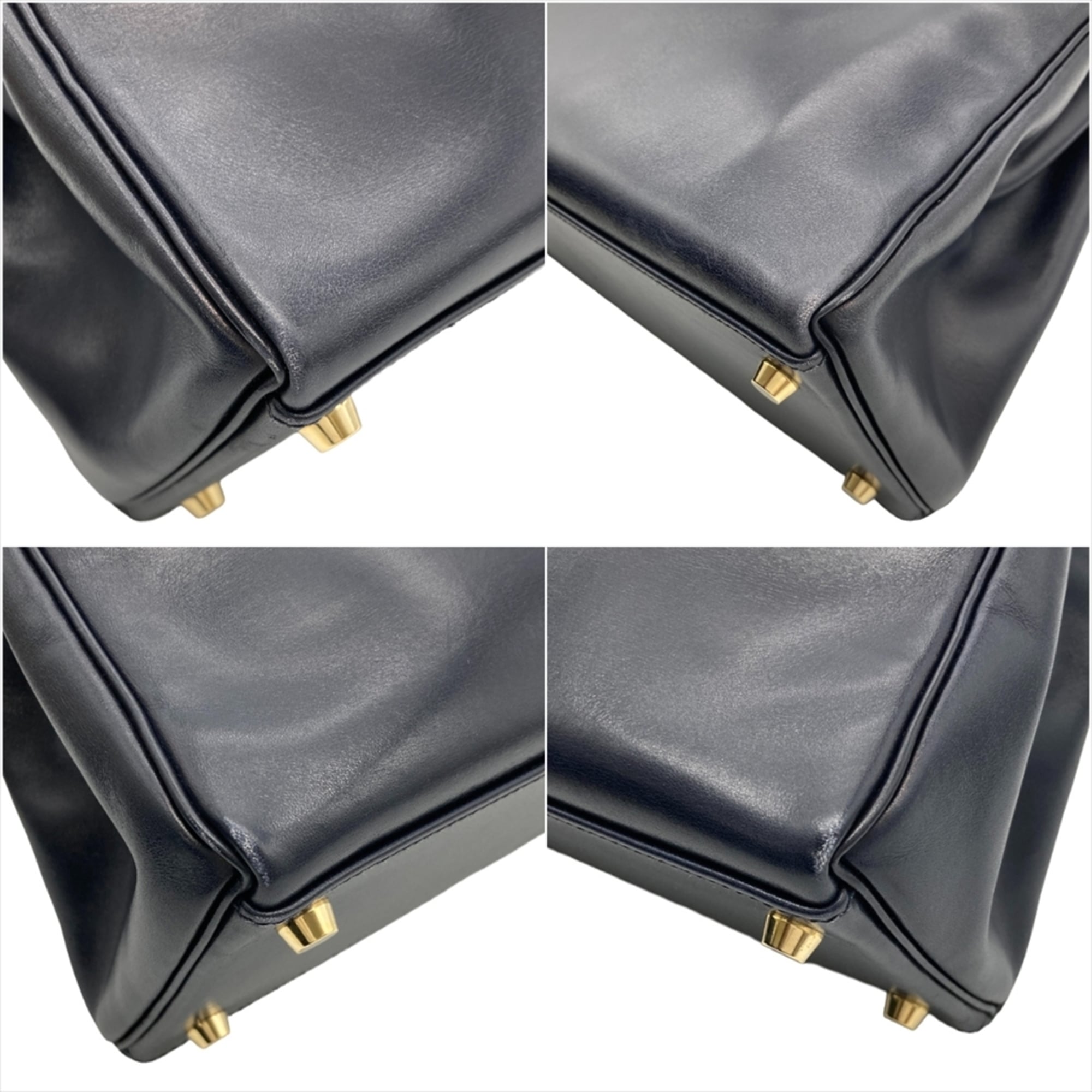 Hermes Navy Box Calf Leather Handbag (Pre-Owned)