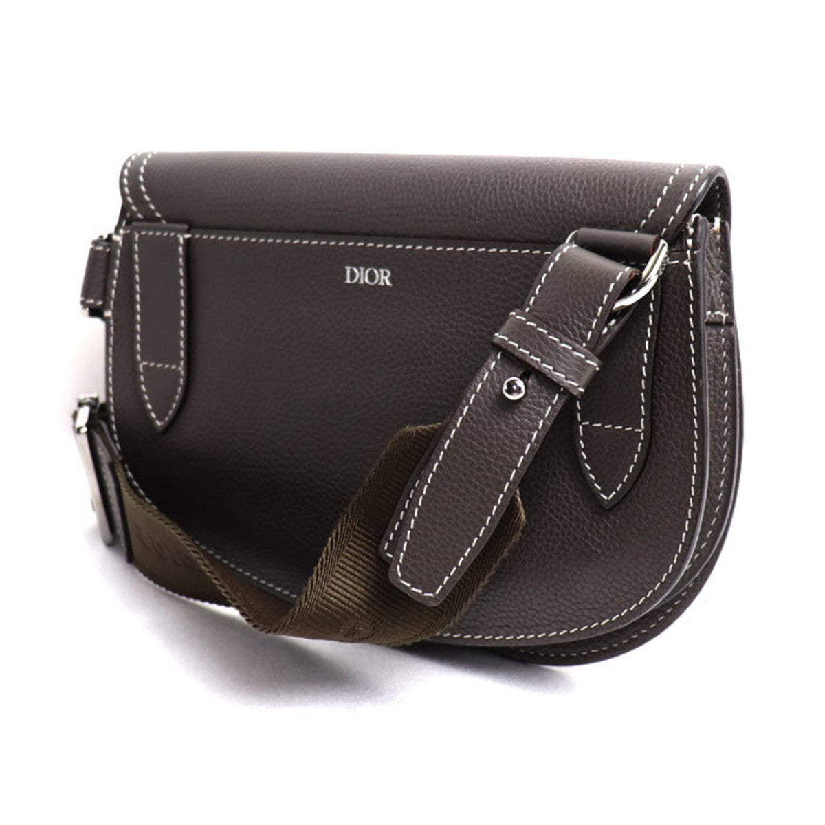 Christian Dior Brown Gray Leather Sling Bag (Pre-Owned)