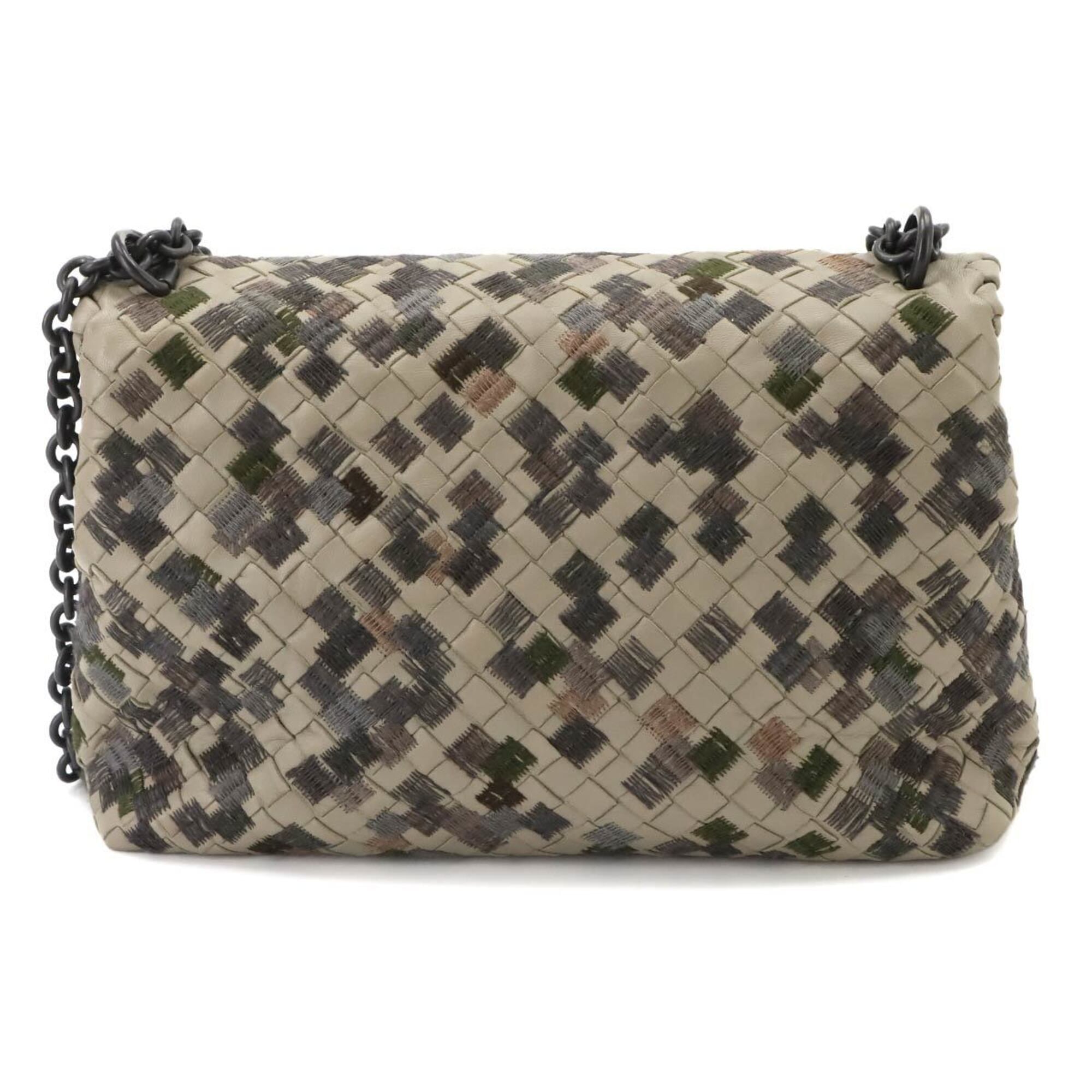 Bottega Veneta Beige Gray Leather Shoulder Bag (Pre-Owned)
