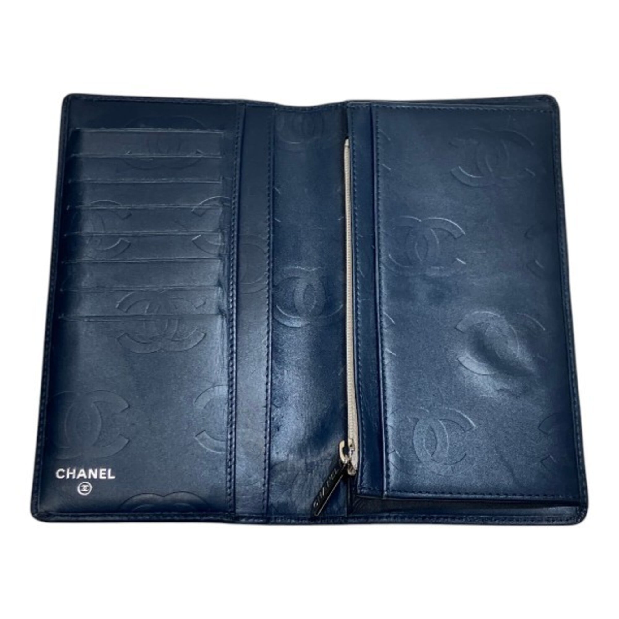 Chanel Navy Leather Long Wallet (Bi-Fold) (Pre-Owned)