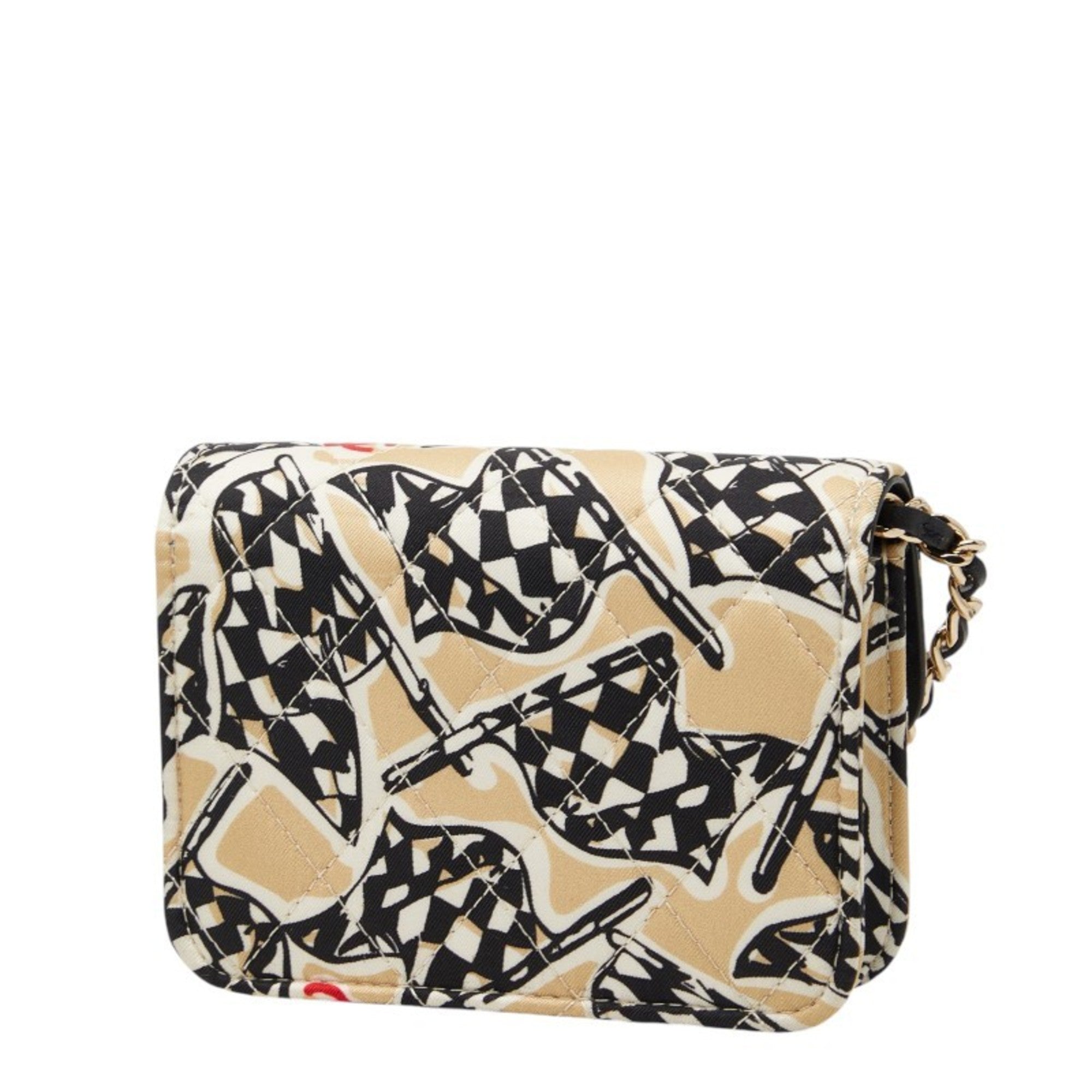Chanel Beige Black Cotton Leather Shoulder Bag (Pre-Owned)