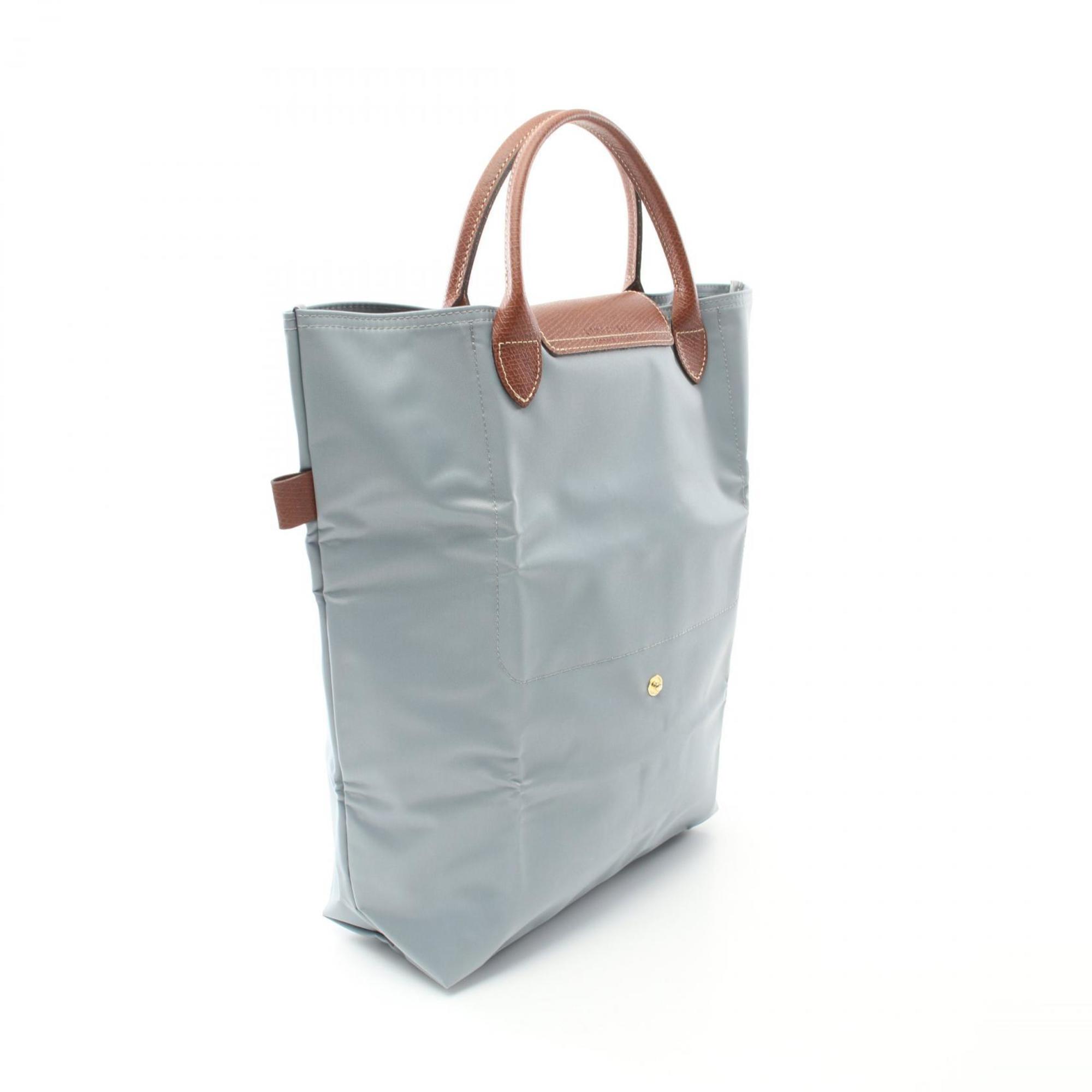 Longchamp Blue Brown Nylon Leather Shopping Bag Tote Bag (Pre-Owned)