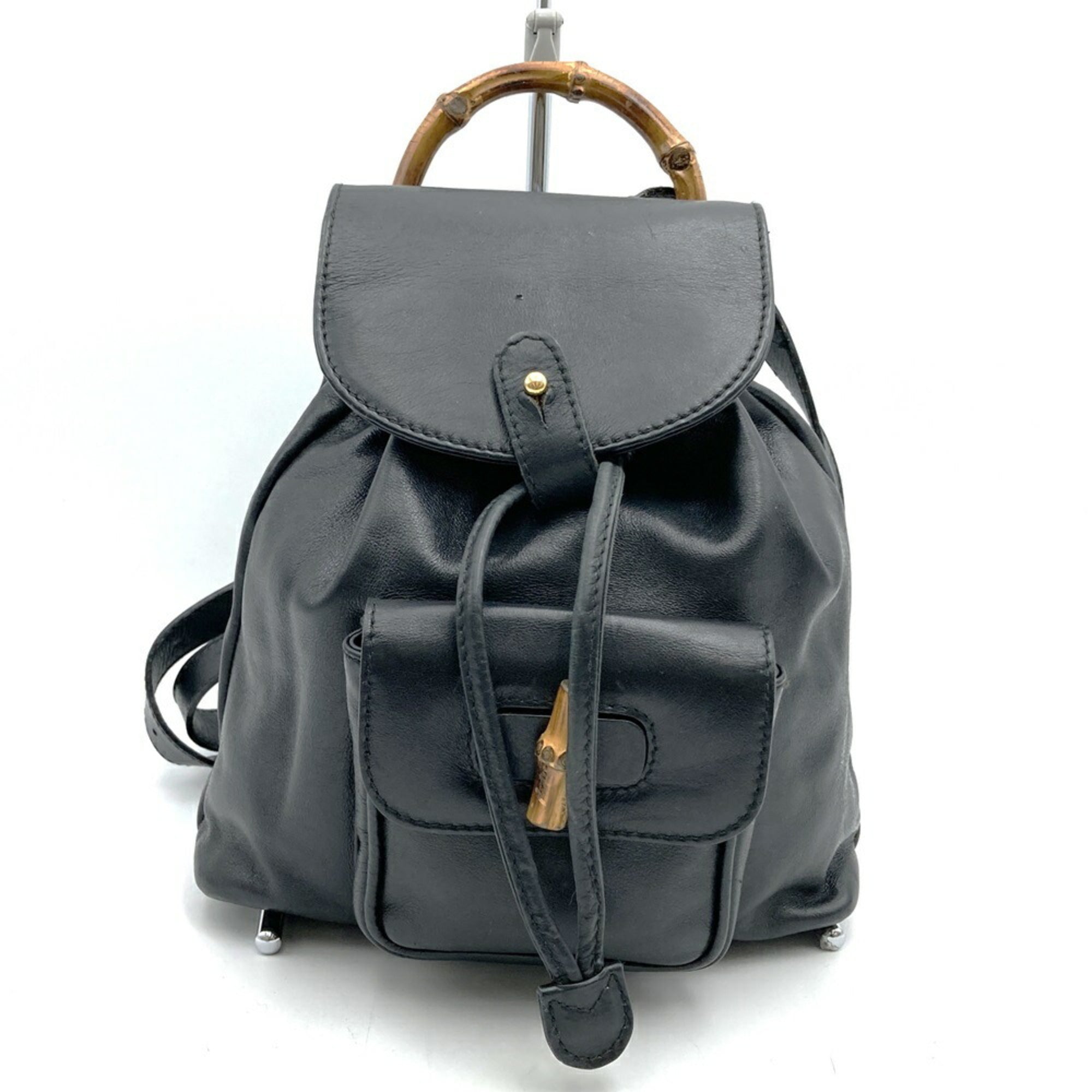 Gucci Black Leather Bamboo Backpack (Pre-Owned)