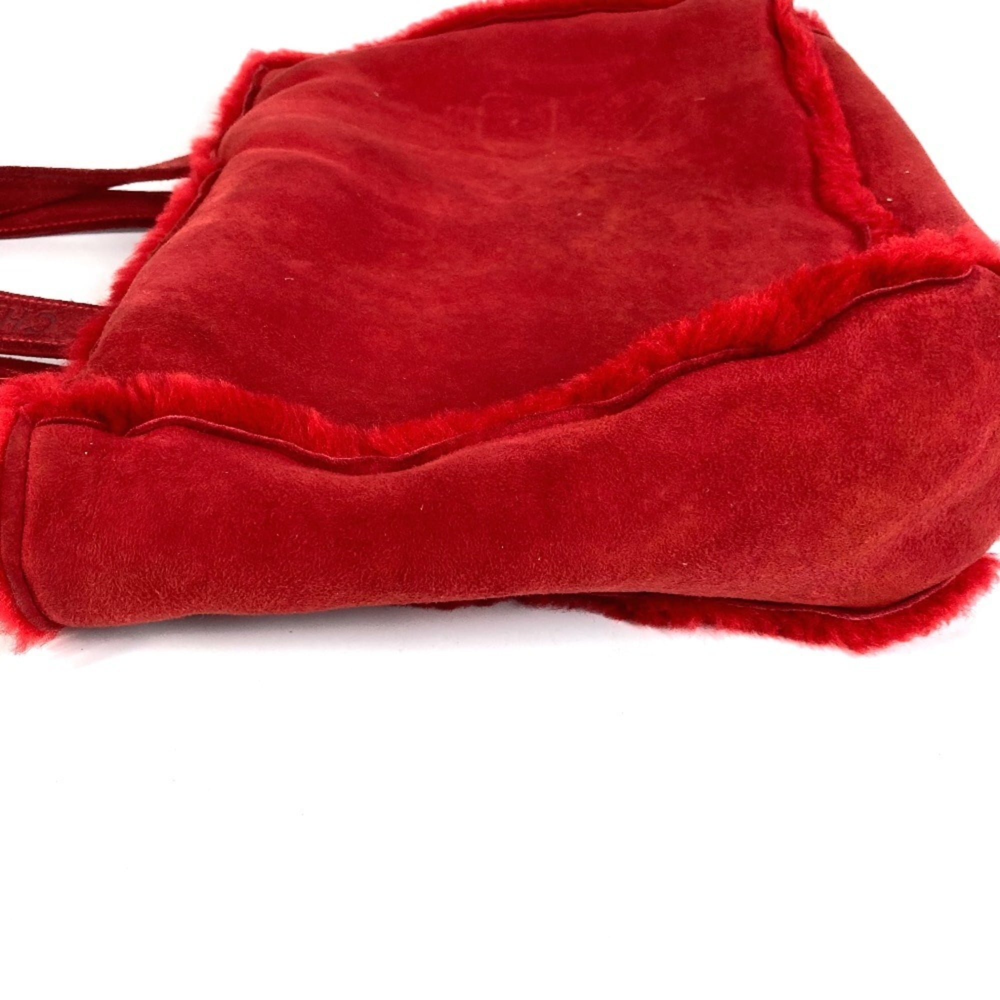 Chanel Red Color Fur Shoulder Bag Tote Bag (Pre-Owned)