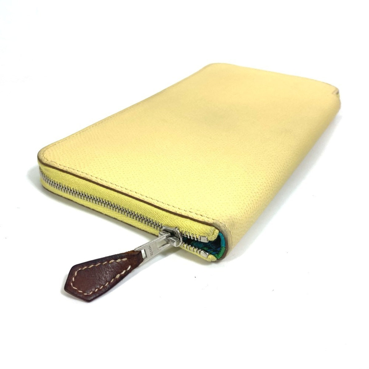 Hermes Silk'in Green Yellow Leather Long Wallet (Bi-Fold) (Pre-Owned)