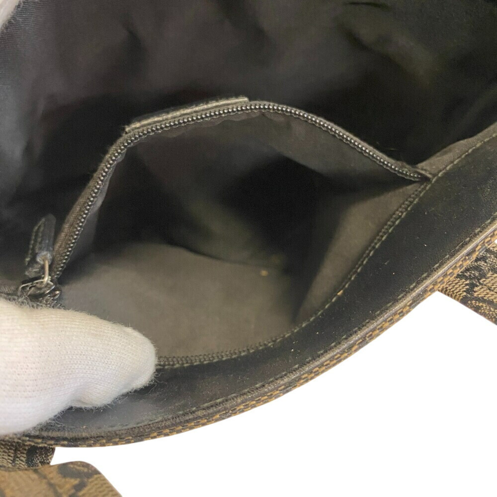Gucci Beige Black Canvas Leather Handbag (Pre-Owned)