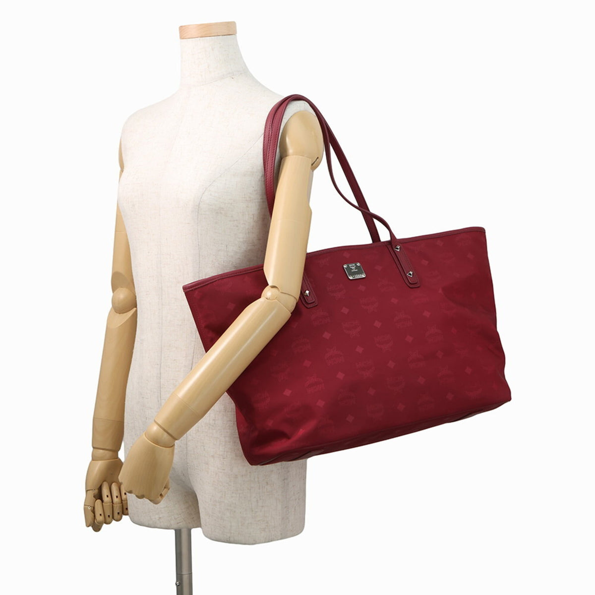 Mcm Visetos Bordeaux Nylon Leather Handbag Tote Bag (Pre-Owned)