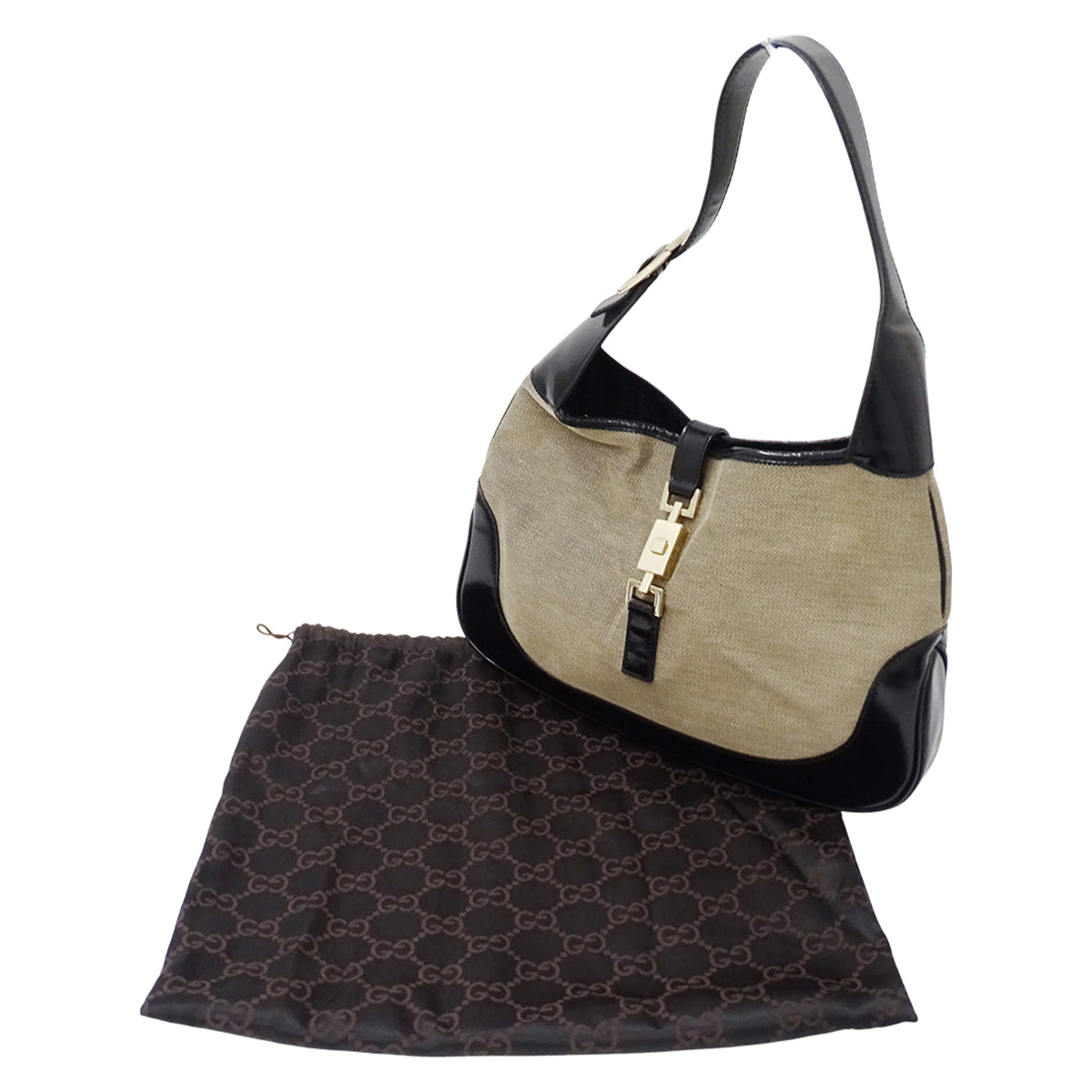 Gucci Beige Black Canvas Handbag Shoulder Bag (Pre-Owned)