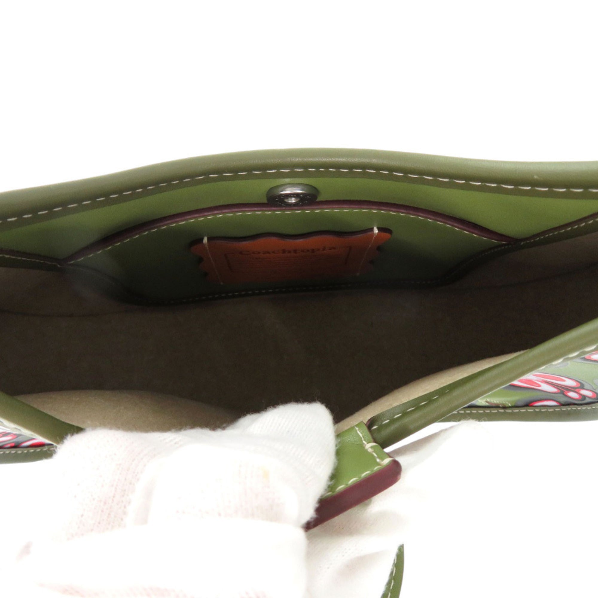 Coach Green Olive Red Color Leather Handbag (Pre-Owned)