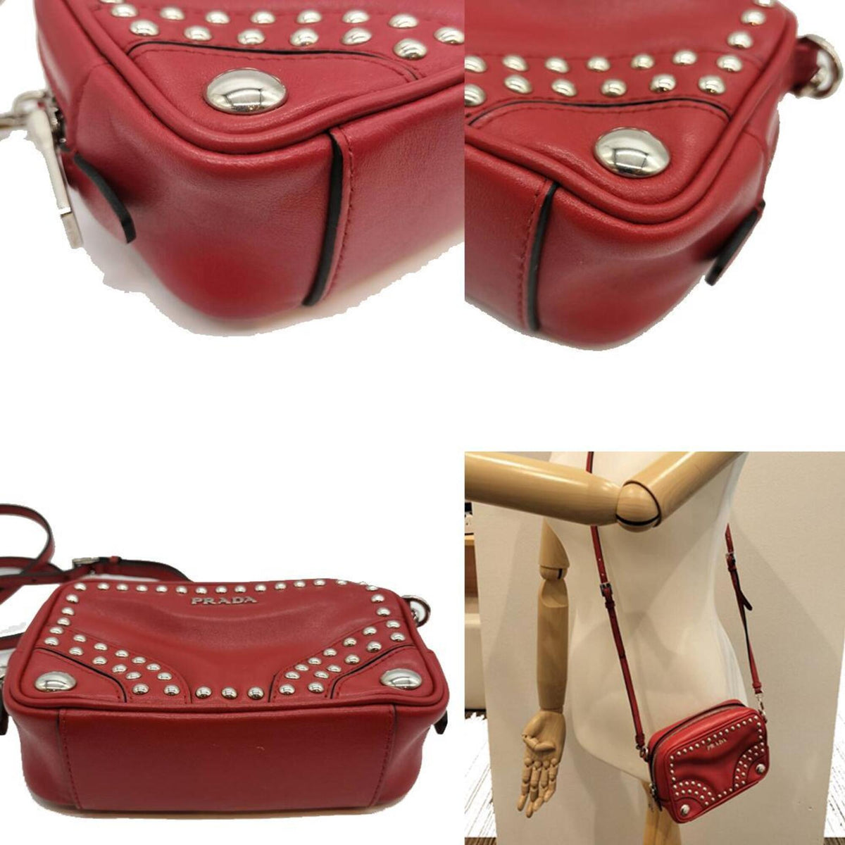 Prada Red Color Leather Pochette Shoulder Bag (Pre-Owned)