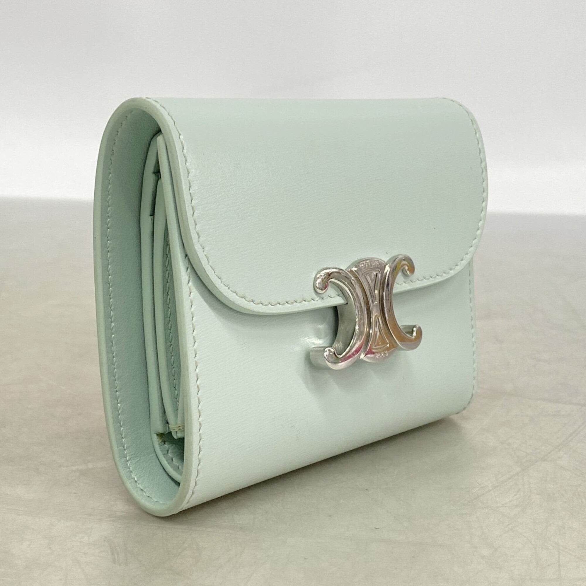 Celine Light Blue Leather Wallet (Tri-Fold) (Pre-Owned)
