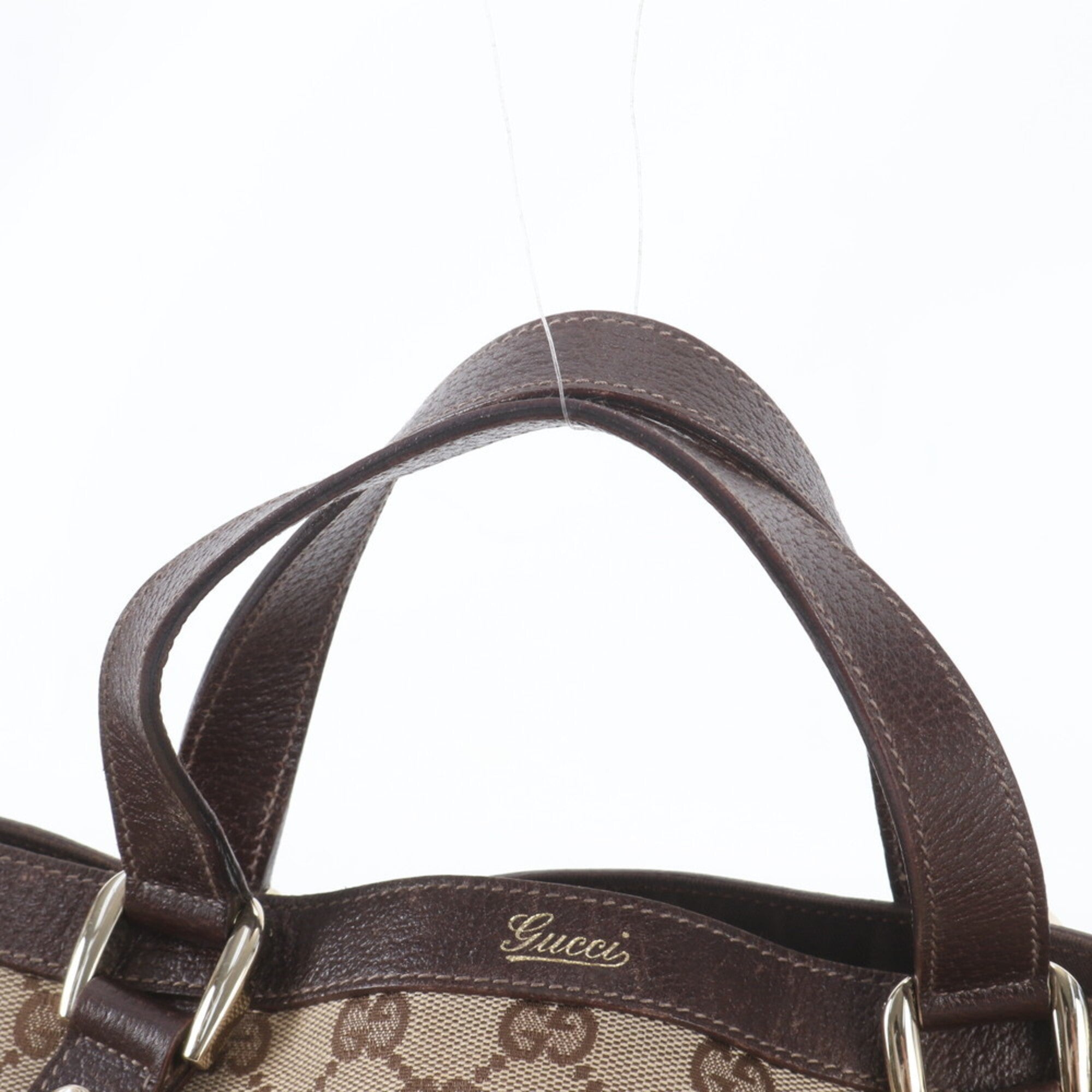 Gucci Brown Leather Canvas Handbag Shoulder Bag Tote Bag (Pre-Owned)